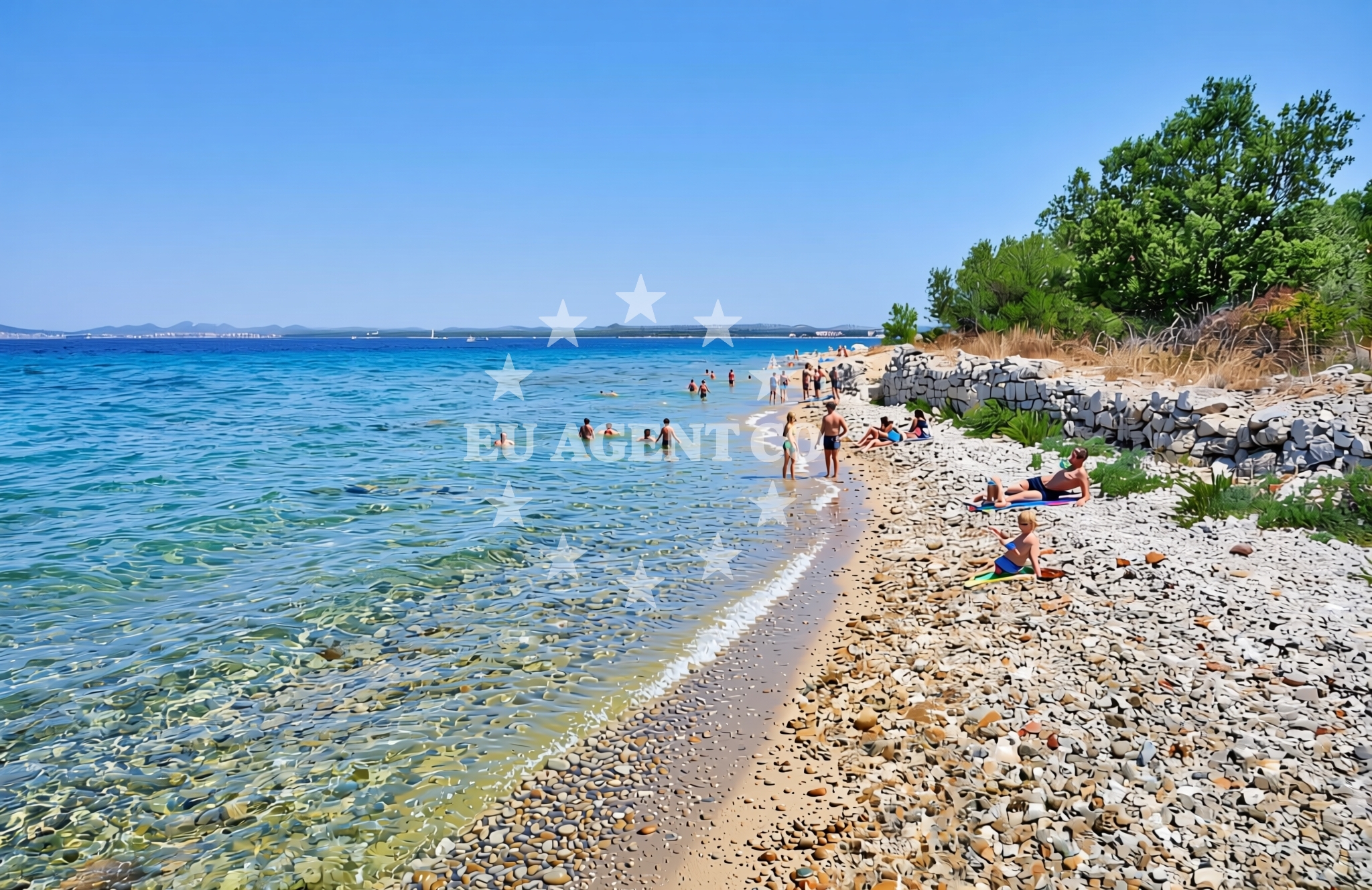 Beach facilities and surroundings at Bučina (dog beach), Zlarin (Zlarin) Beach in Bučina (plaža za pse)