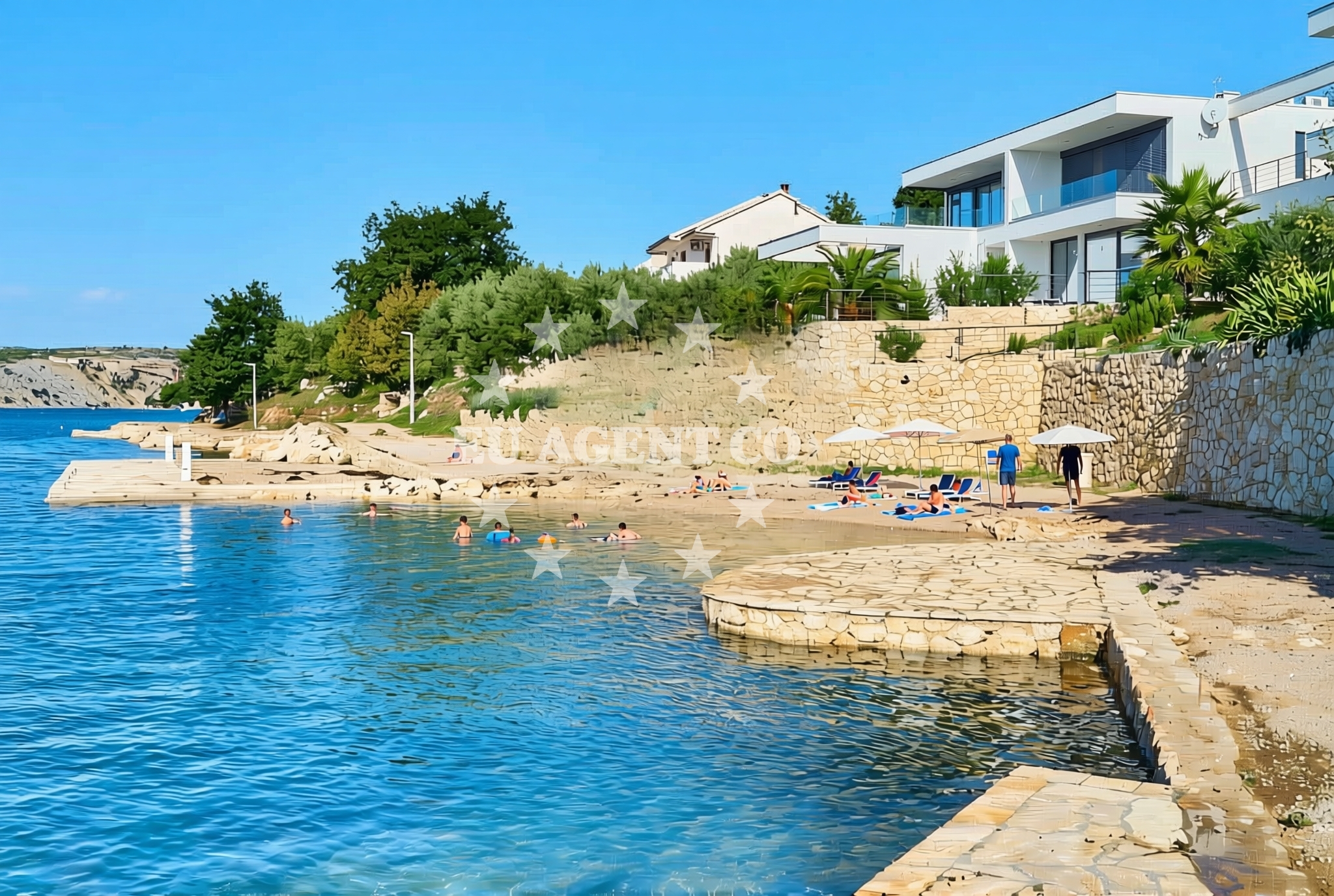 Sea and coastal view of Bunarići istok, Maslenica Beach in Bunarići istok