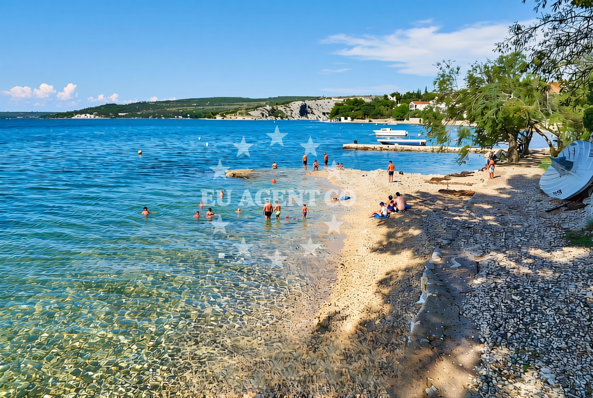 Shoreline and swimming area at Bunarići zapad, Maslenica Beach in Bunarići zapad