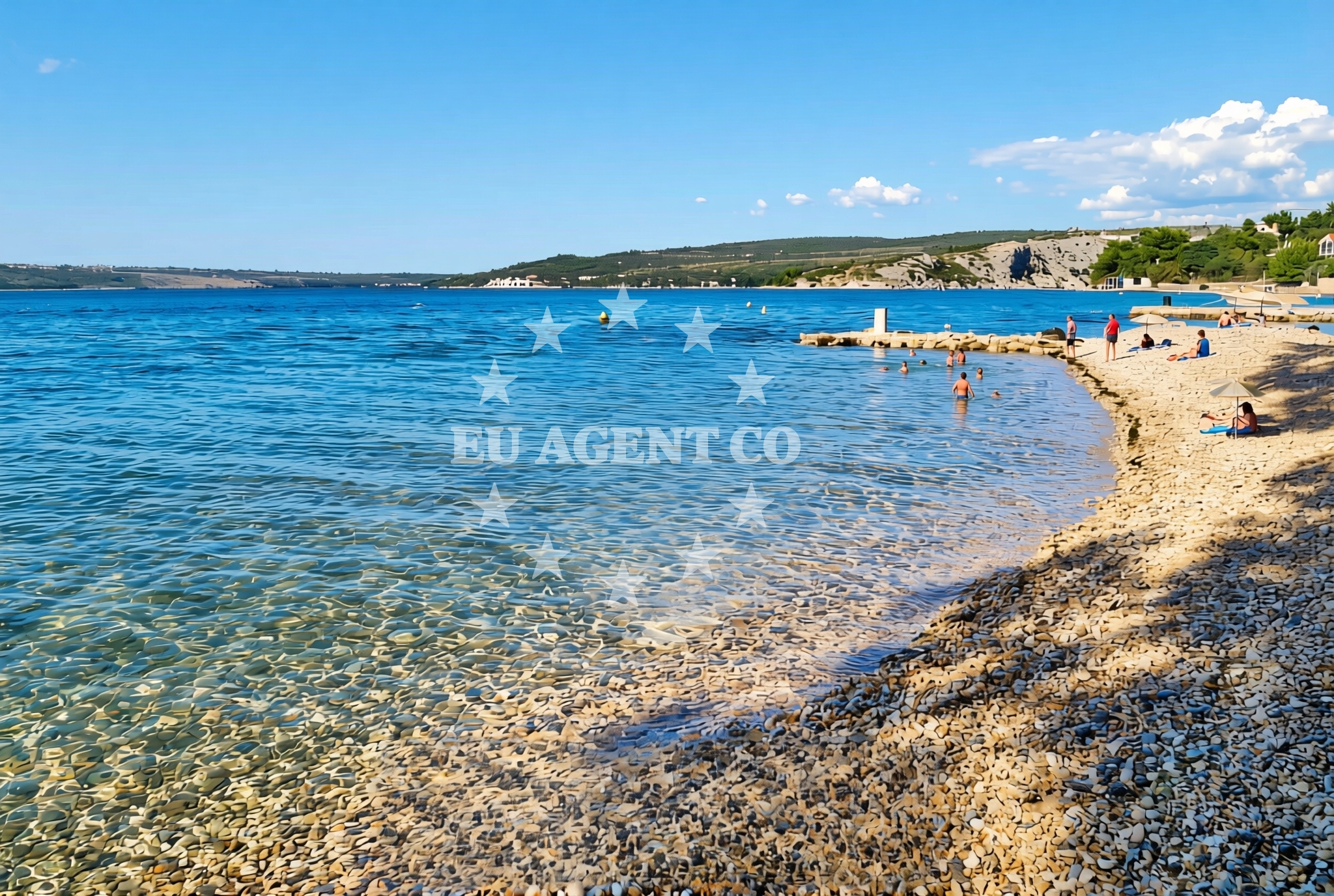 Sea and coastal view of Bunarići zapad, Maslenica Beach in Bunarići zapad