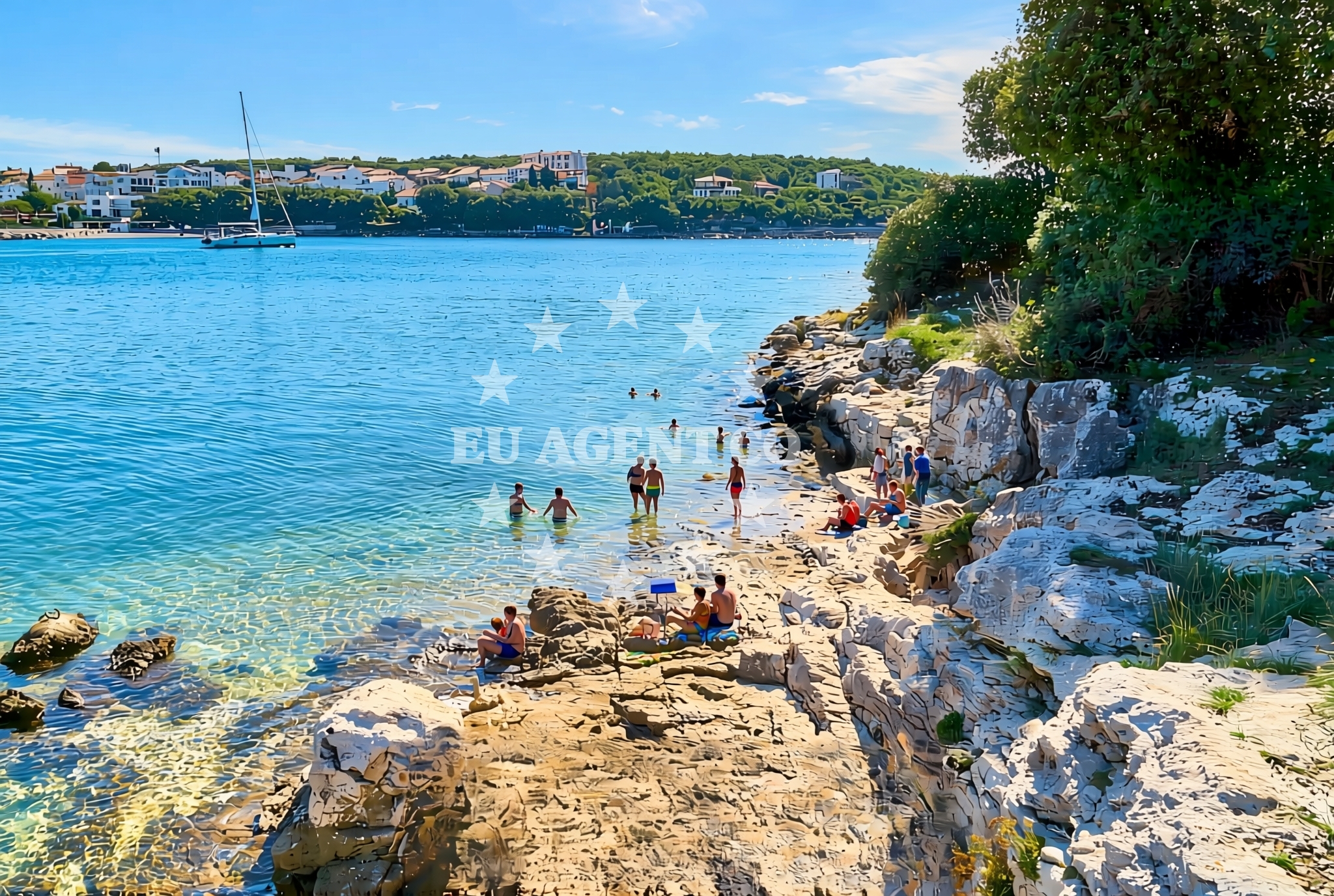 Shoreline and swimming area at Bunarina (dog beach), Pula Beach in Bunarina (plaža za pse)