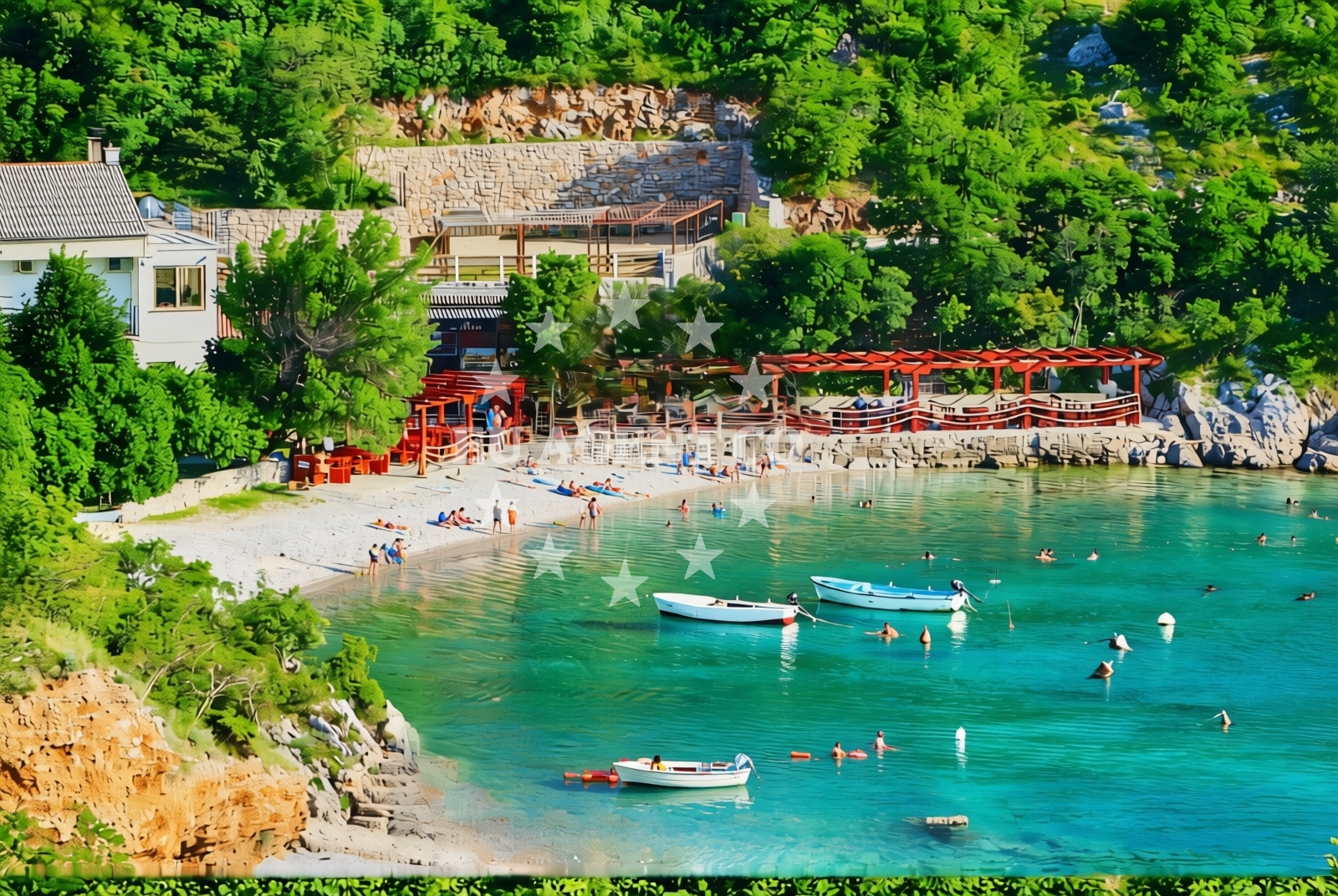 Shoreline and swimming area at Bunica: beaches and coves (2) in Bunica