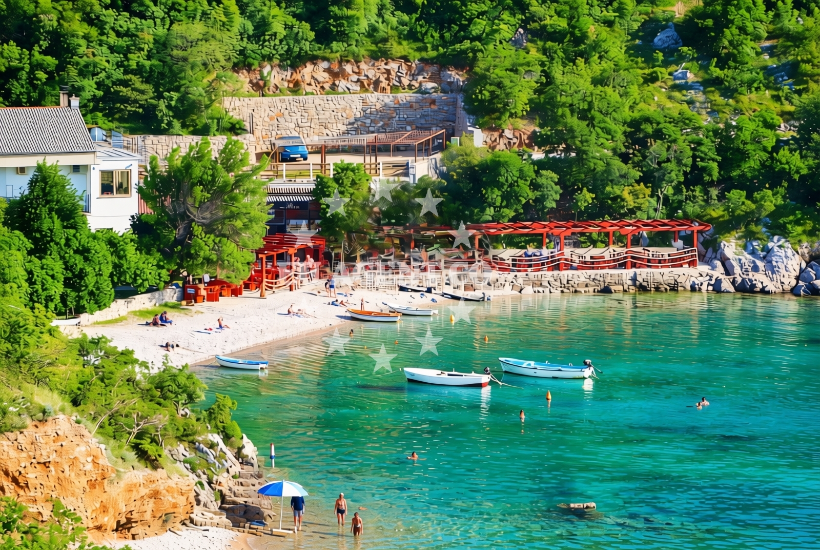 Shoreline and swimming area at Bunica jug, Bunica Beach in Bunica jug