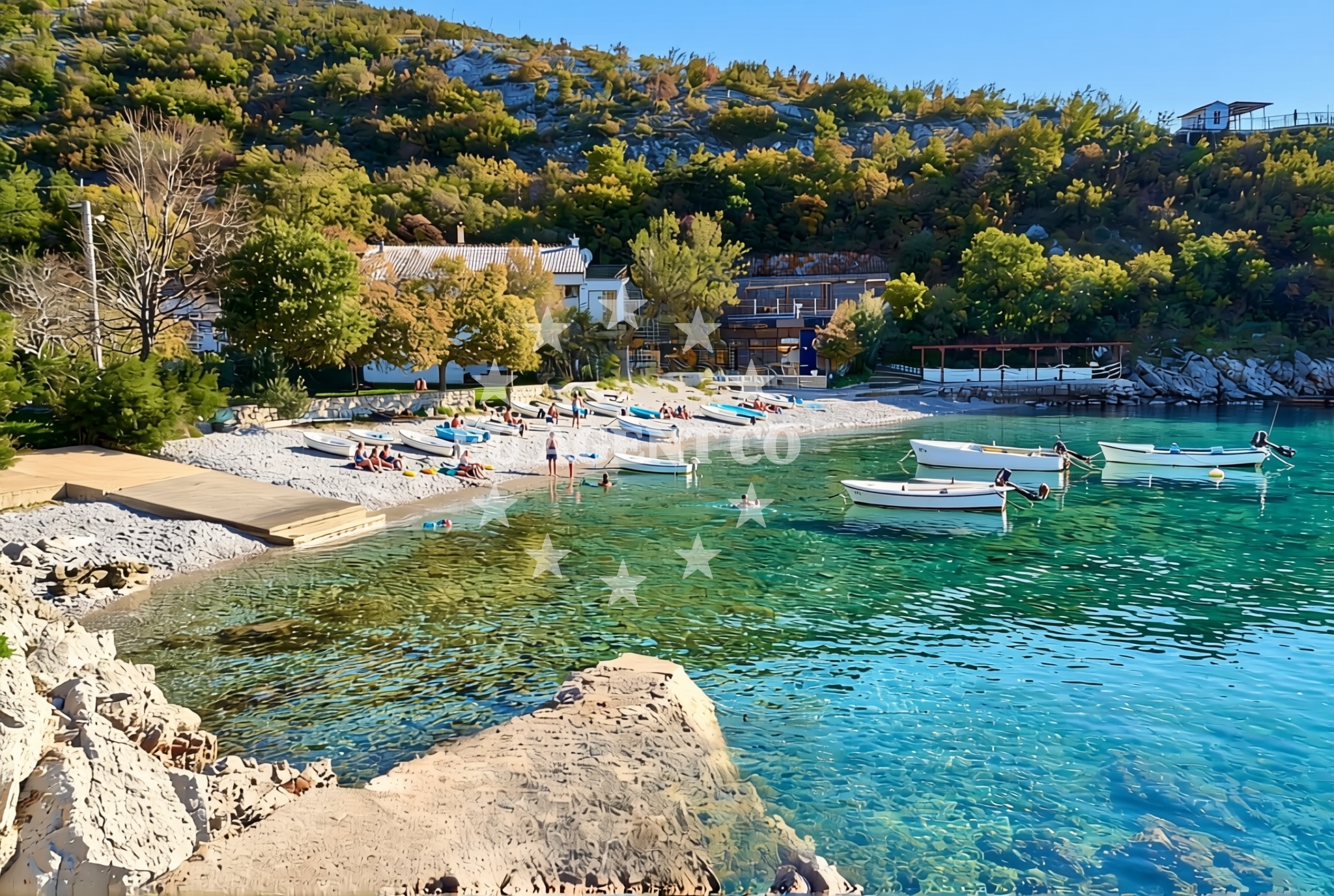 Sea and coastal view of Bunica jug, Bunica Beach in Bunica jug