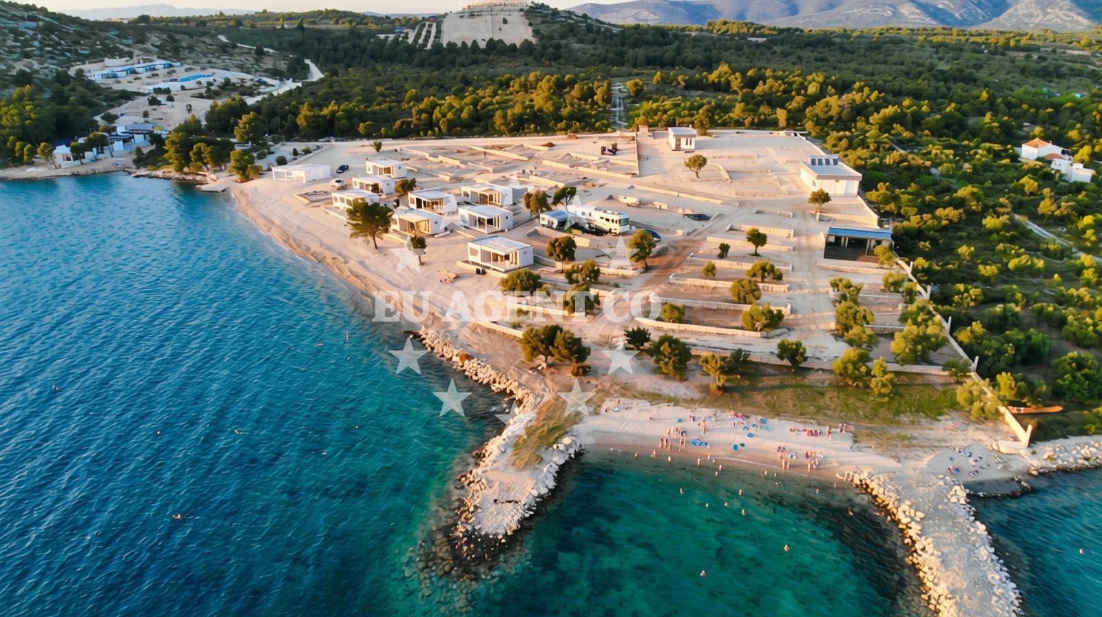 Beach facilities and surroundings at Buqez beach in Modrave, Uvala Lučica, Drage