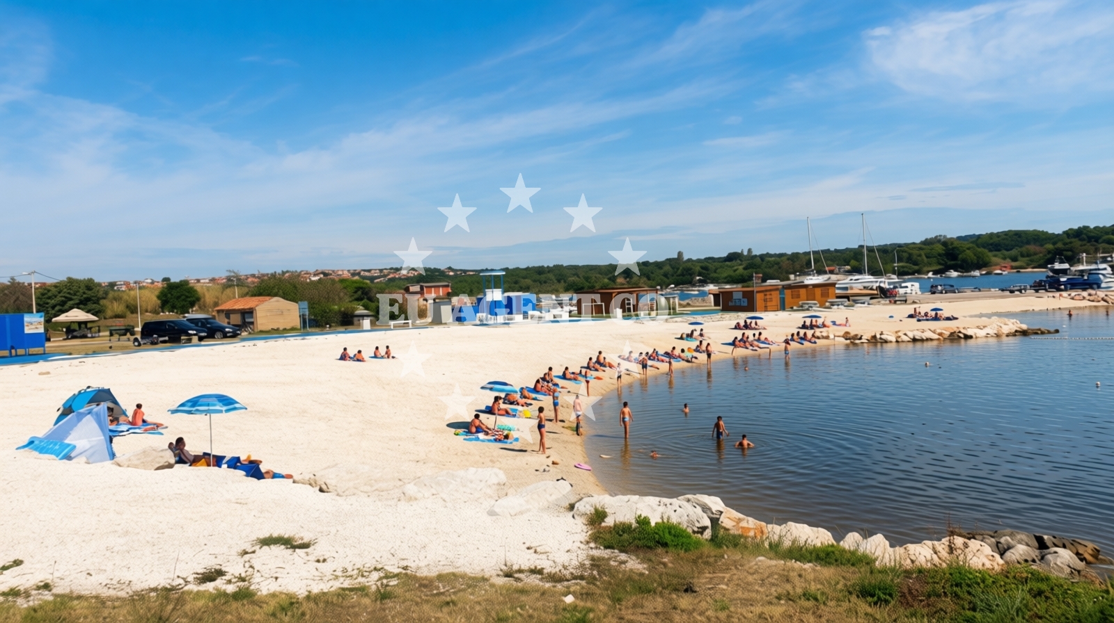 Beach facilities and surroundings at Bura - Bora in Uvala Kuje, Liznjan, Pula