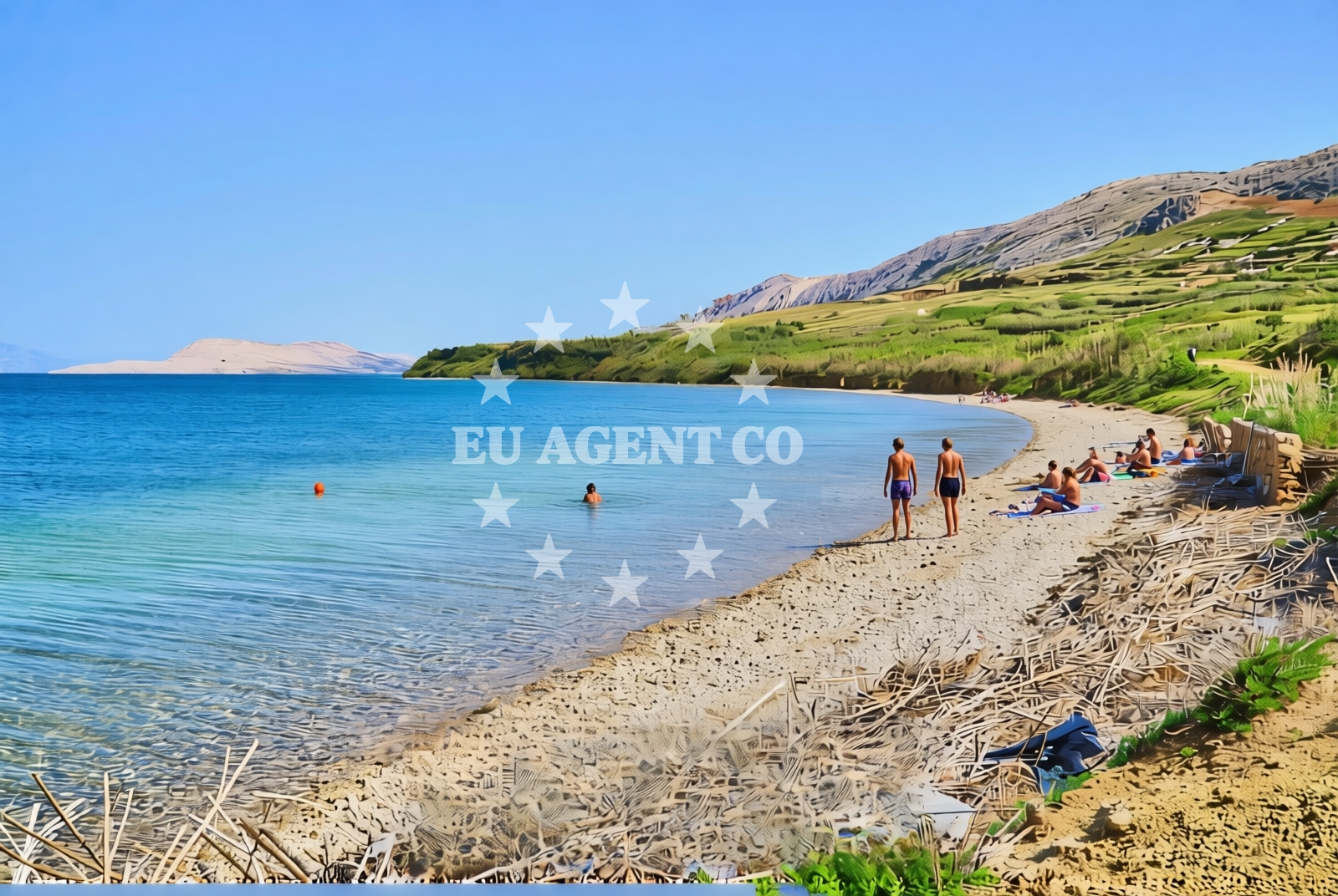 Shoreline and swimming area at Bušino, Kolan (Pag) Beach in Bušino