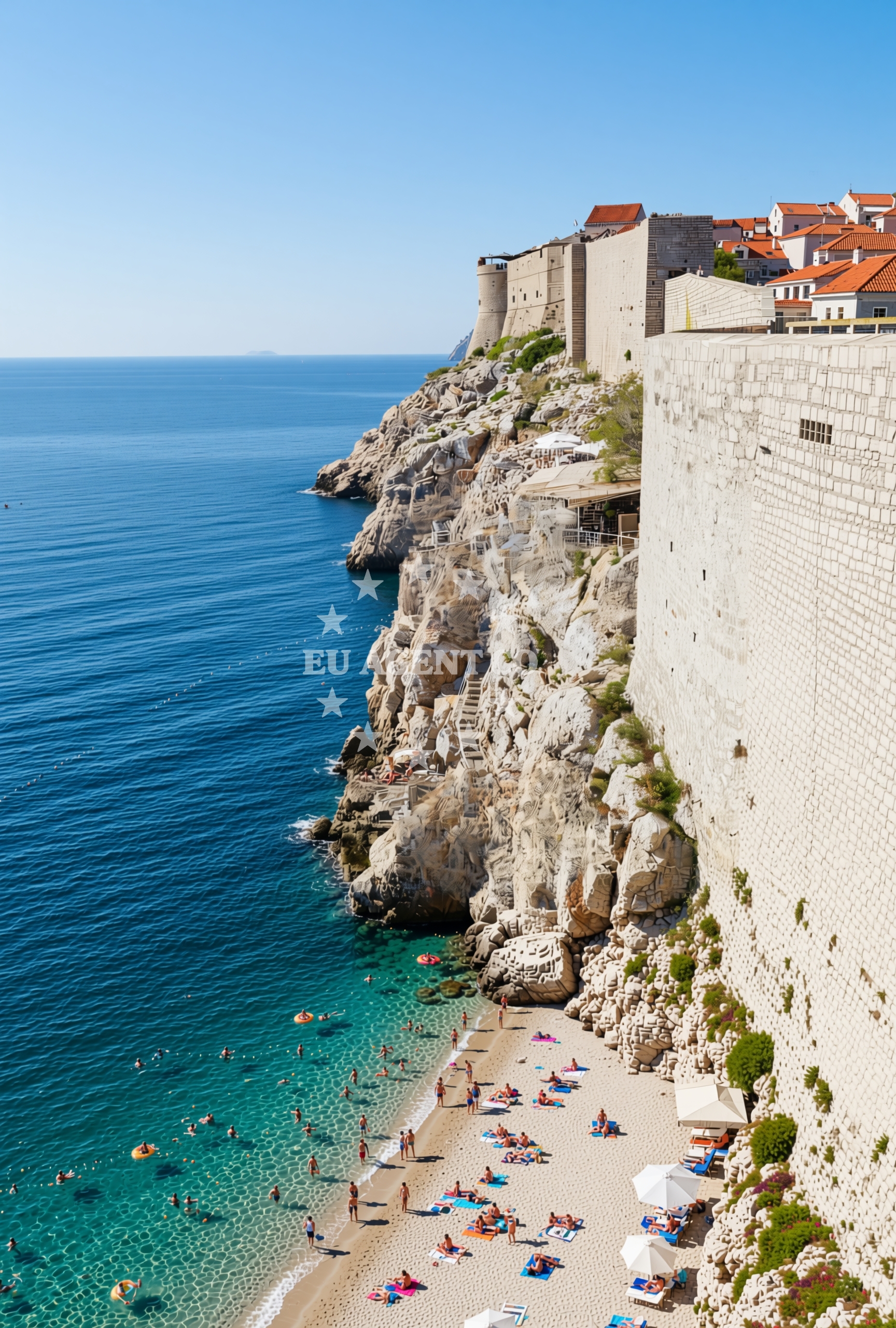 Beach facilities and surroundings at Buža zapad, Dubrovnik Beach in Buža zapad