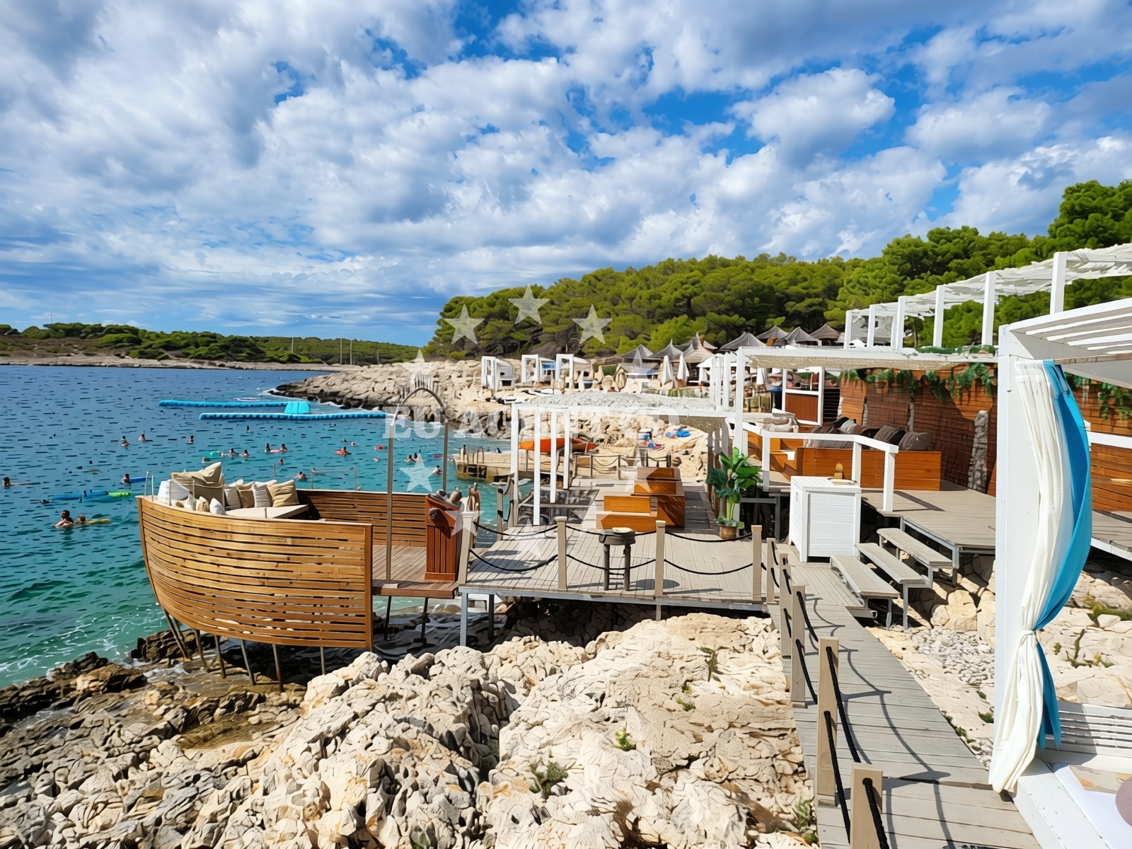 Shoreline and swimming area at Carpe Diem Beach in Petricevo setaliste 14, Hvar