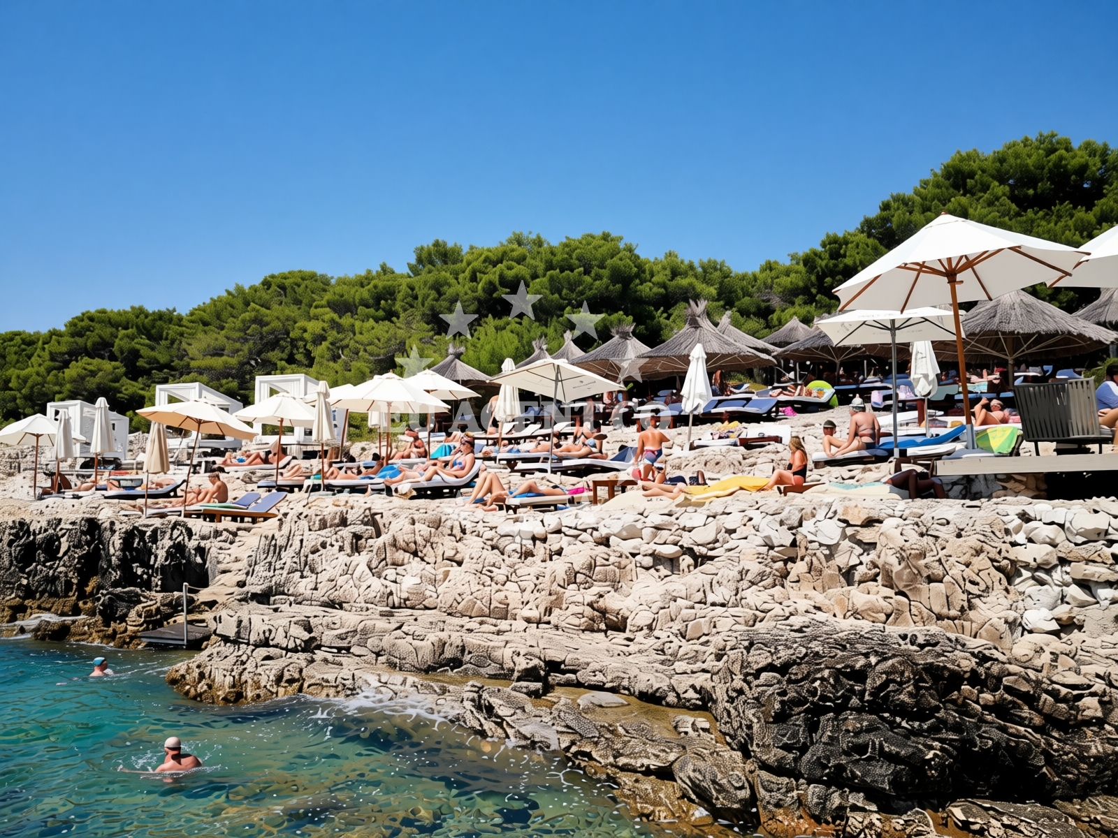 Beach facilities and surroundings at Carpe Diem Beach in Petricevo setaliste 14, Hvar