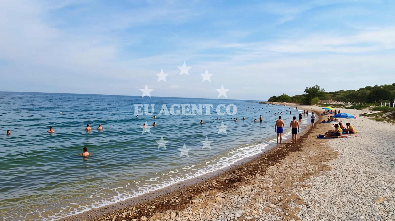 Sea and coastal view of Castelan beach in Monsena 1, Rovinj