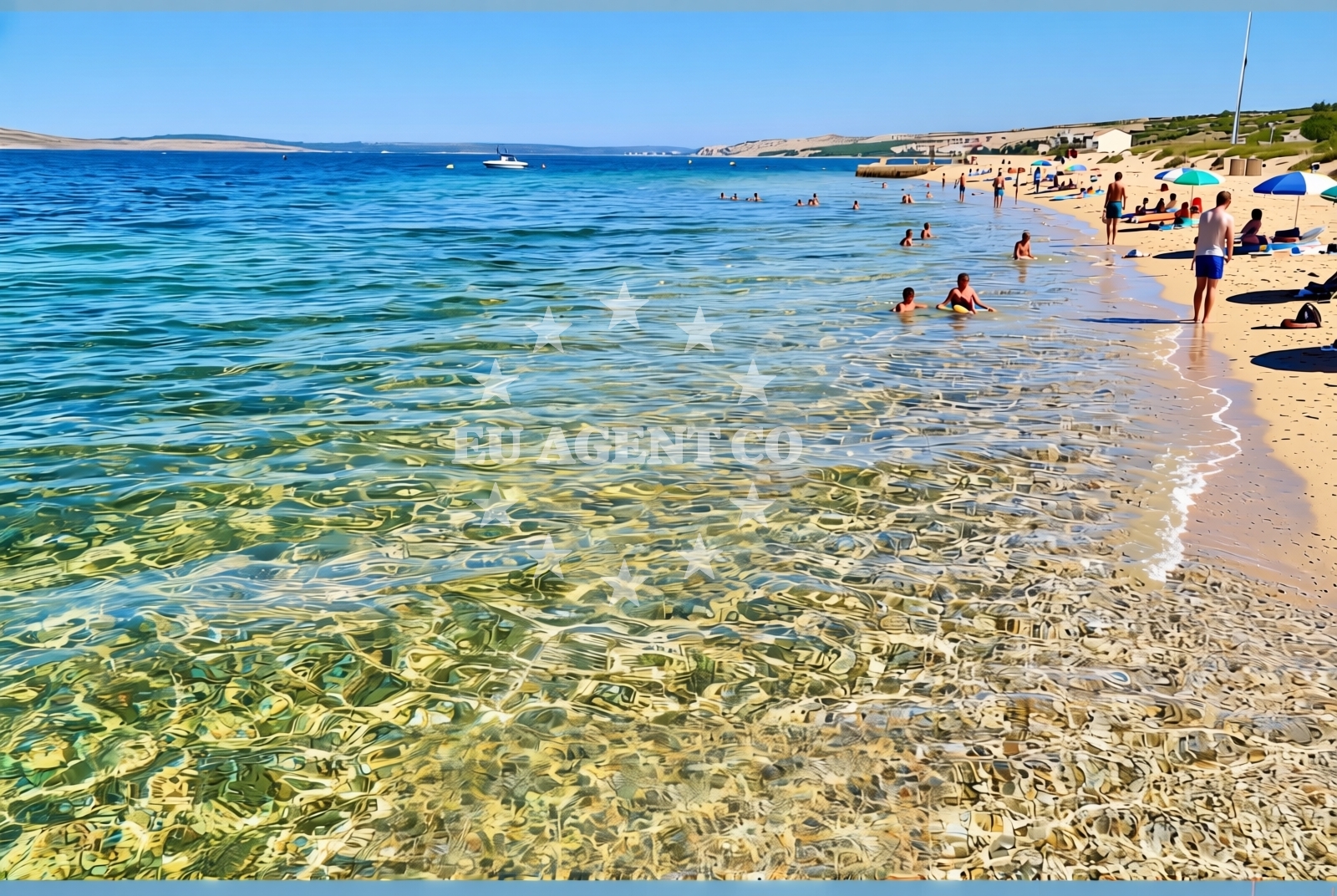 Shoreline and swimming area at Centar, Kustići (Pag) Beach in Centar