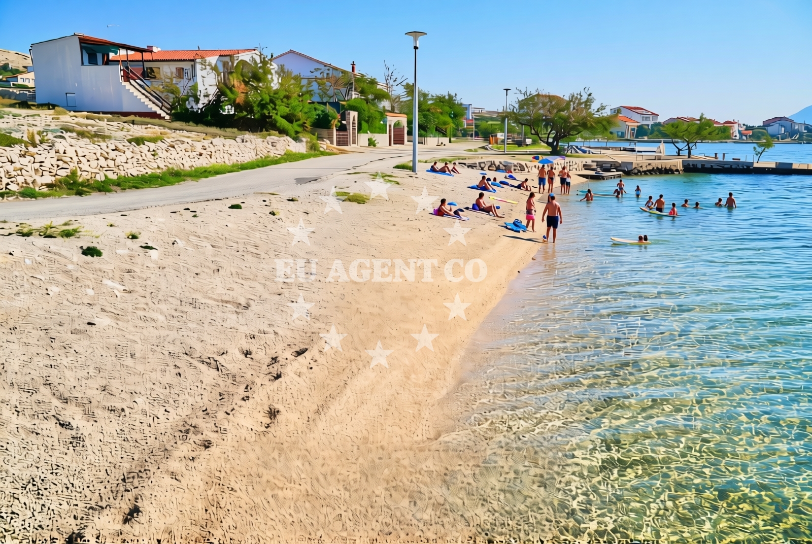 Sea and coastal view of Centar, Kustići (Pag) Beach in Centar
