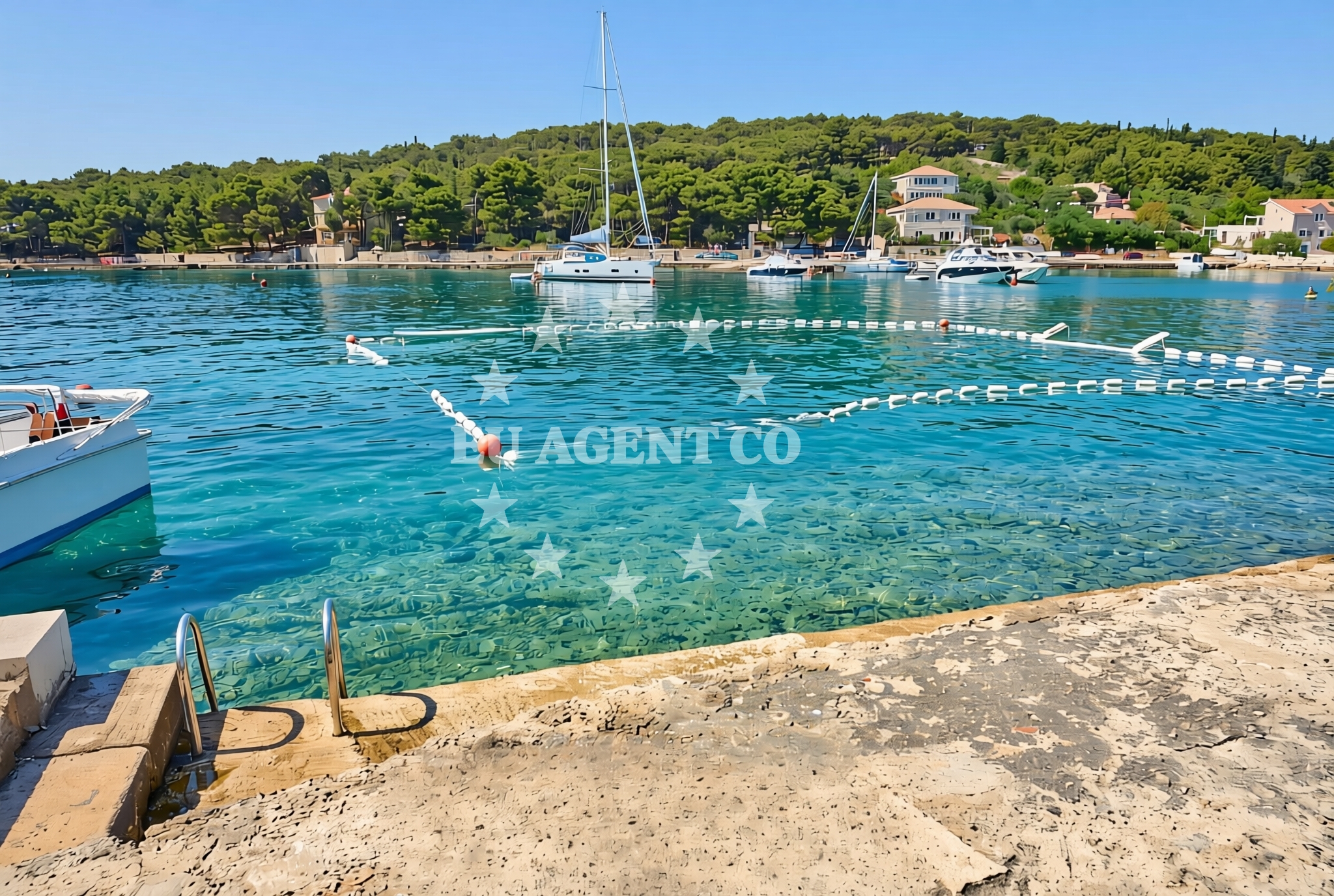 Sea and coastal view of Centar, Prvić Luka (Prvić) Beach in Centar
