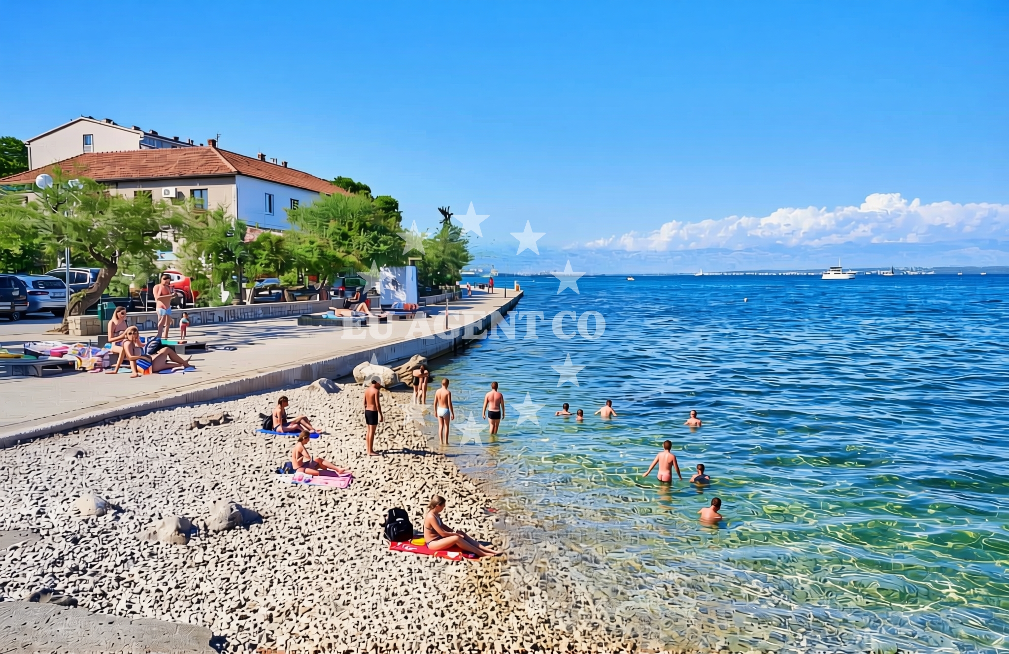 Sea and coastal view of Centar, Ugljan (Ugljan) Beach in Centar