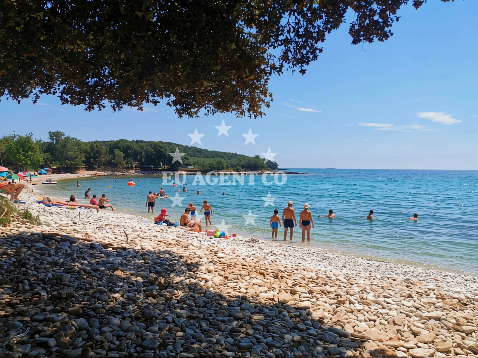 Overview of Cisterna beach in , Rovinj