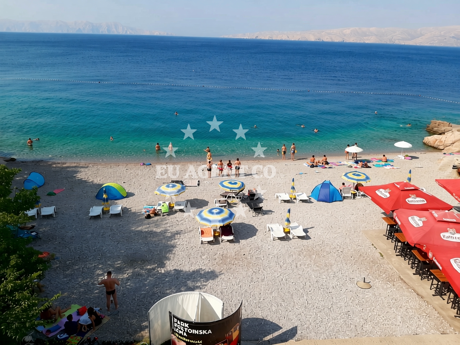 Shoreline and swimming area at Crikvenica beach in , Senj