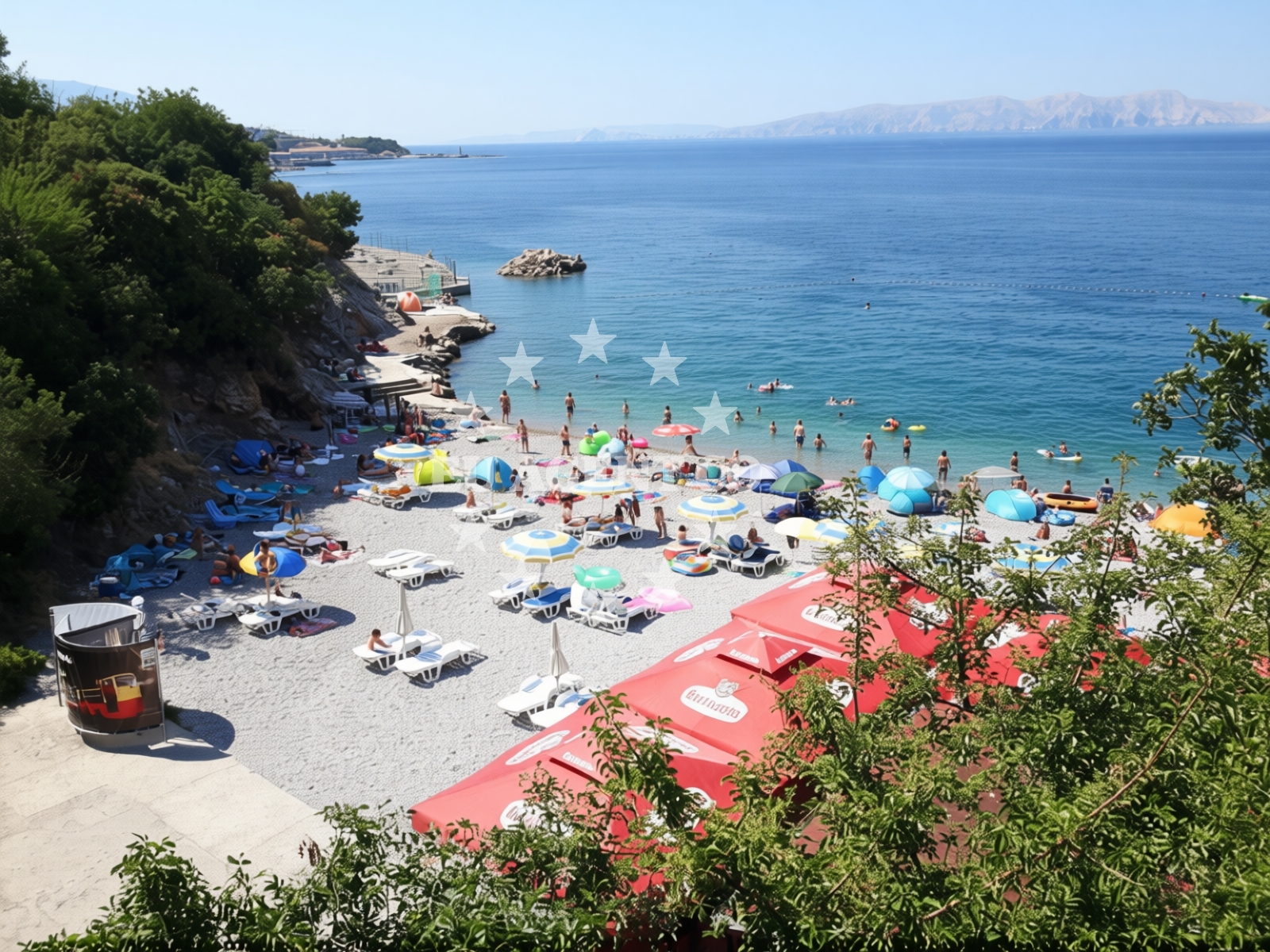 Sea and coastal view of Crikvenica beach in , Senj