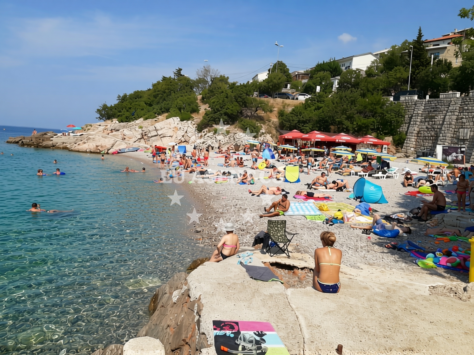 Beach facilities and surroundings at Crikvenica beach in , Senj