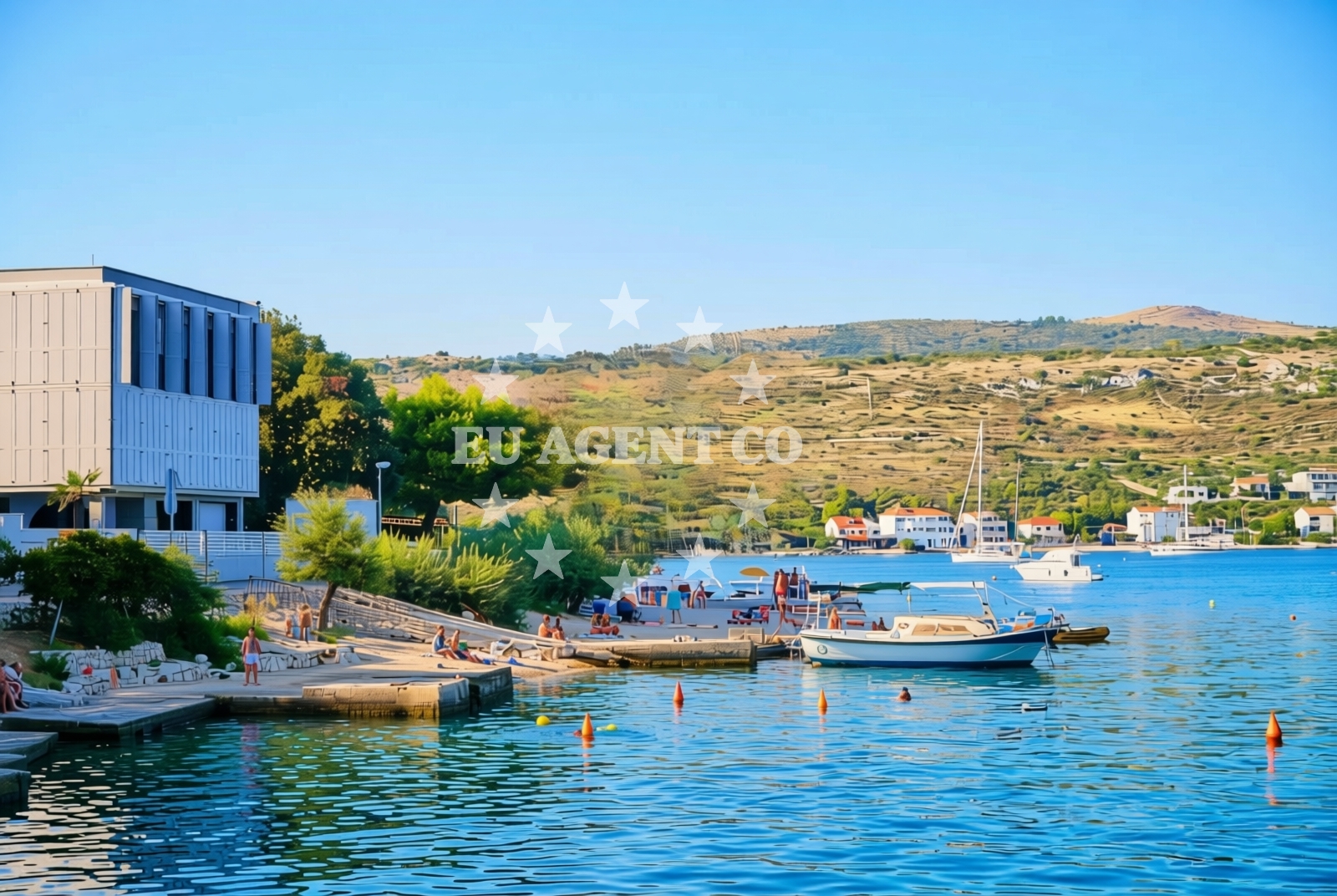 Beach facilities and surroundings at Crljina, Rogoznica Beach in Crljina