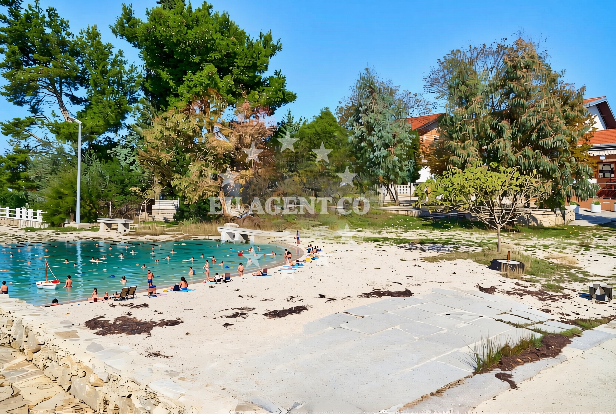 Beach facilities and surroundings at Crna punta jug, Kruševo (Obrovac) Beach in Crna punta jug