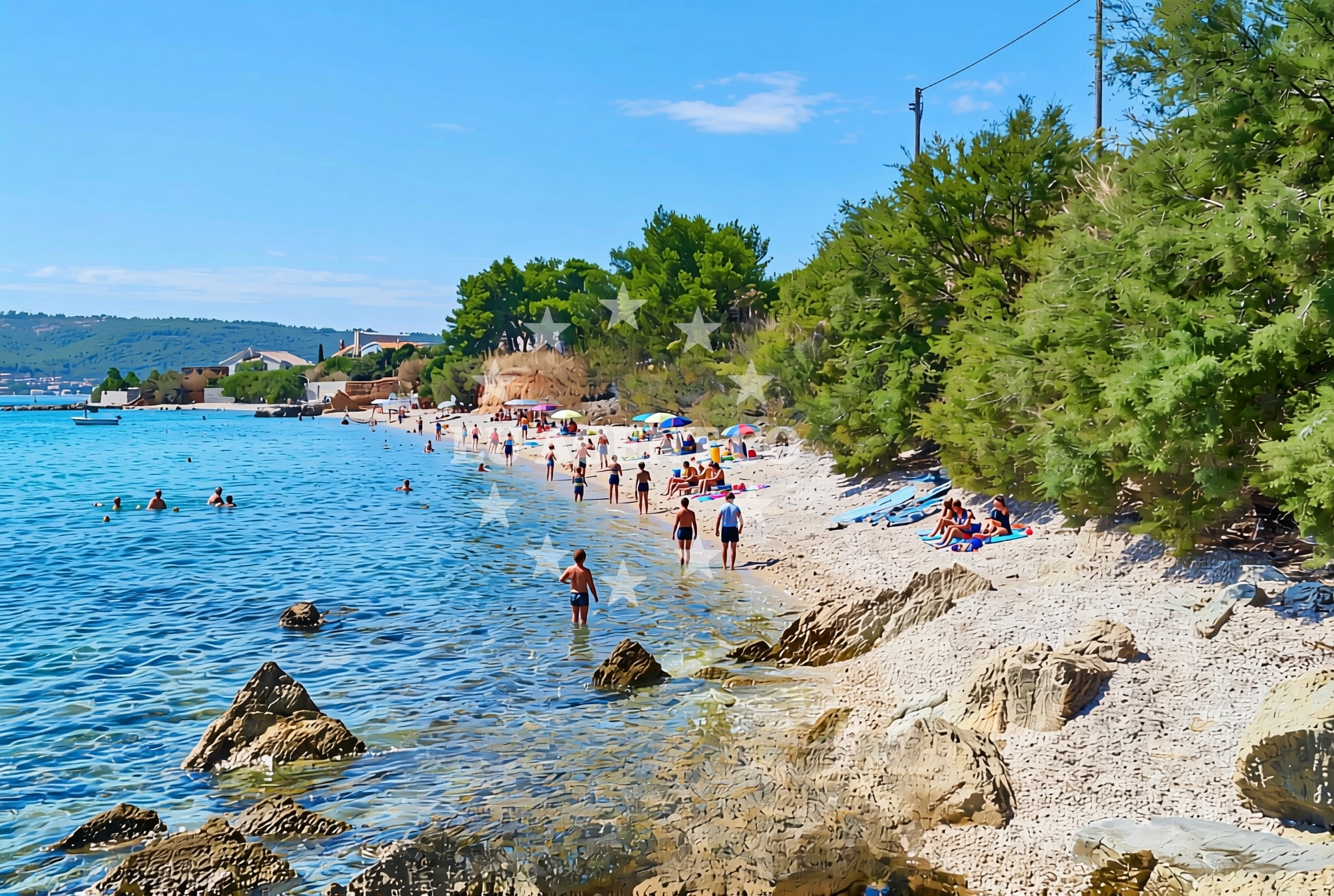 Sea and coastal view of Crvena zemlja, Kaštel Štafilić Beach in Crvena zemlja