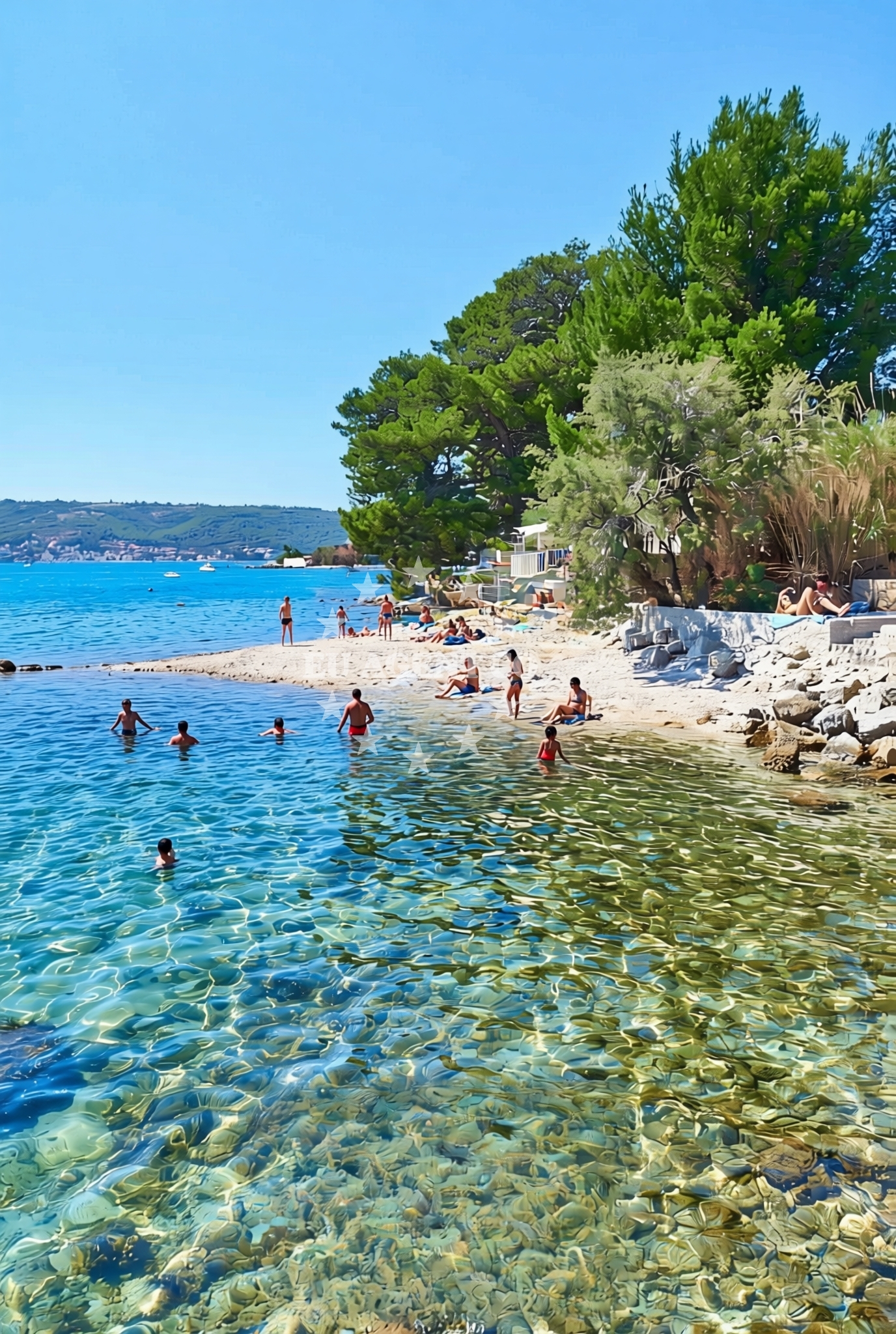 Beach facilities and surroundings at Crvena zemlja, Kaštel Štafilić Beach in Crvena zemlja
