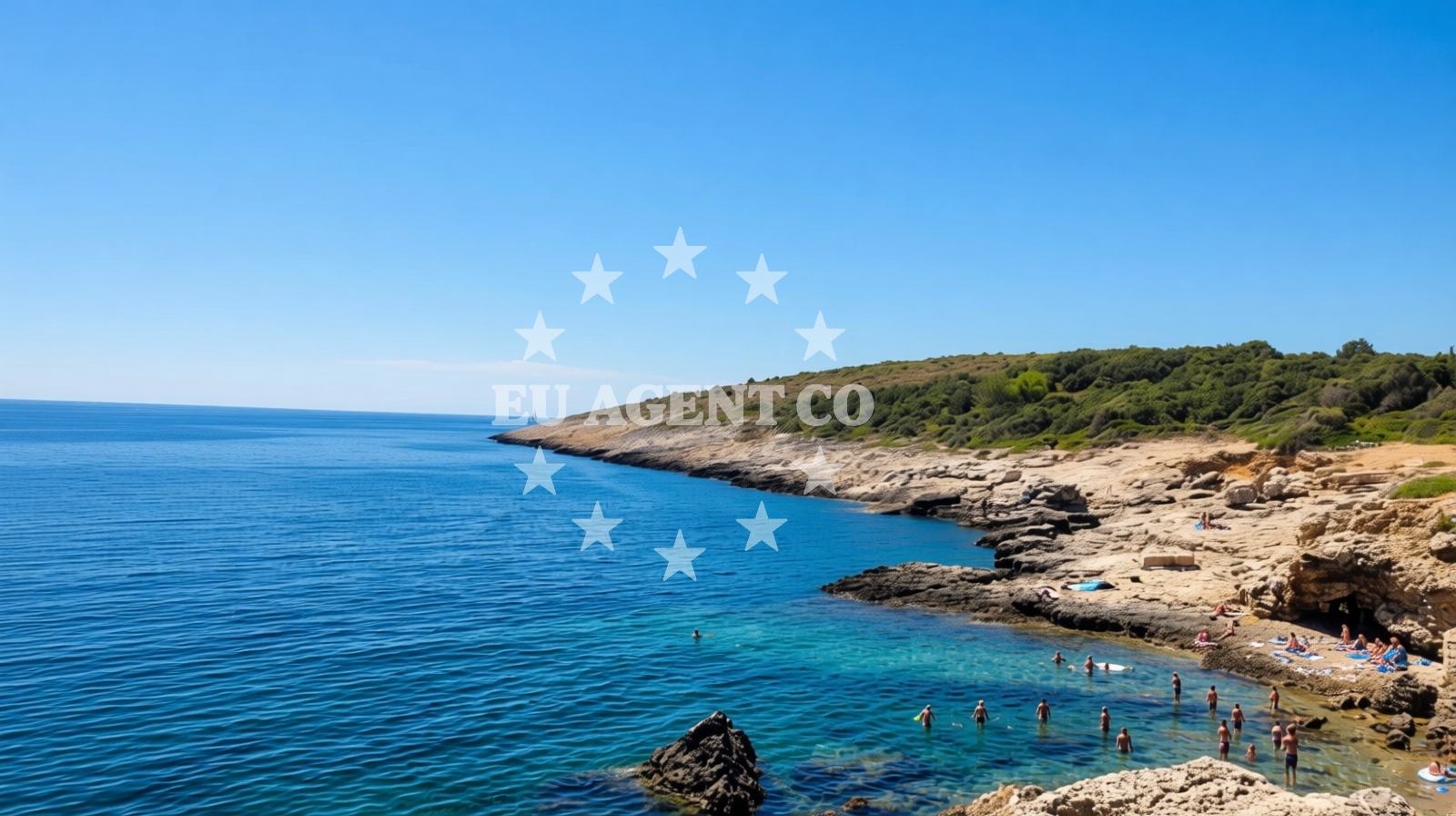Shoreline and swimming area at Crvene Stijene FKK Beach in Volme 174d, Banjole