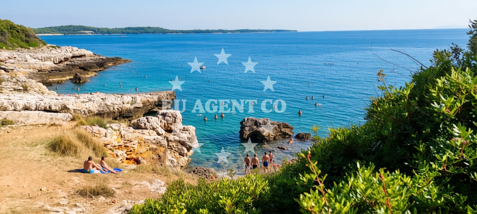 Sea and coastal view of Crvene Stijene FKK Beach in Volme 174d, Banjole