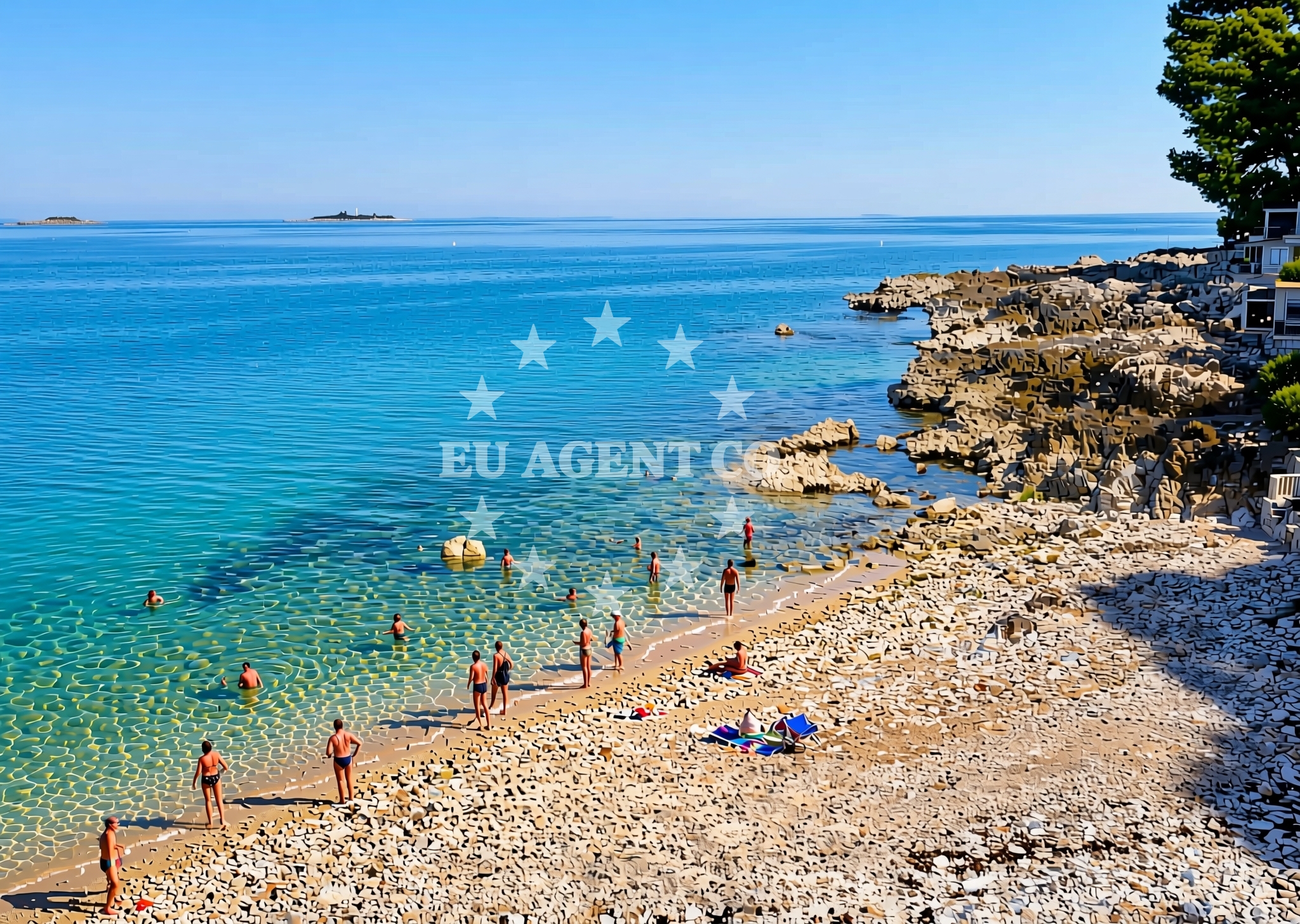 Overview of Debeli rt, Poreč Beach in Debeli rt