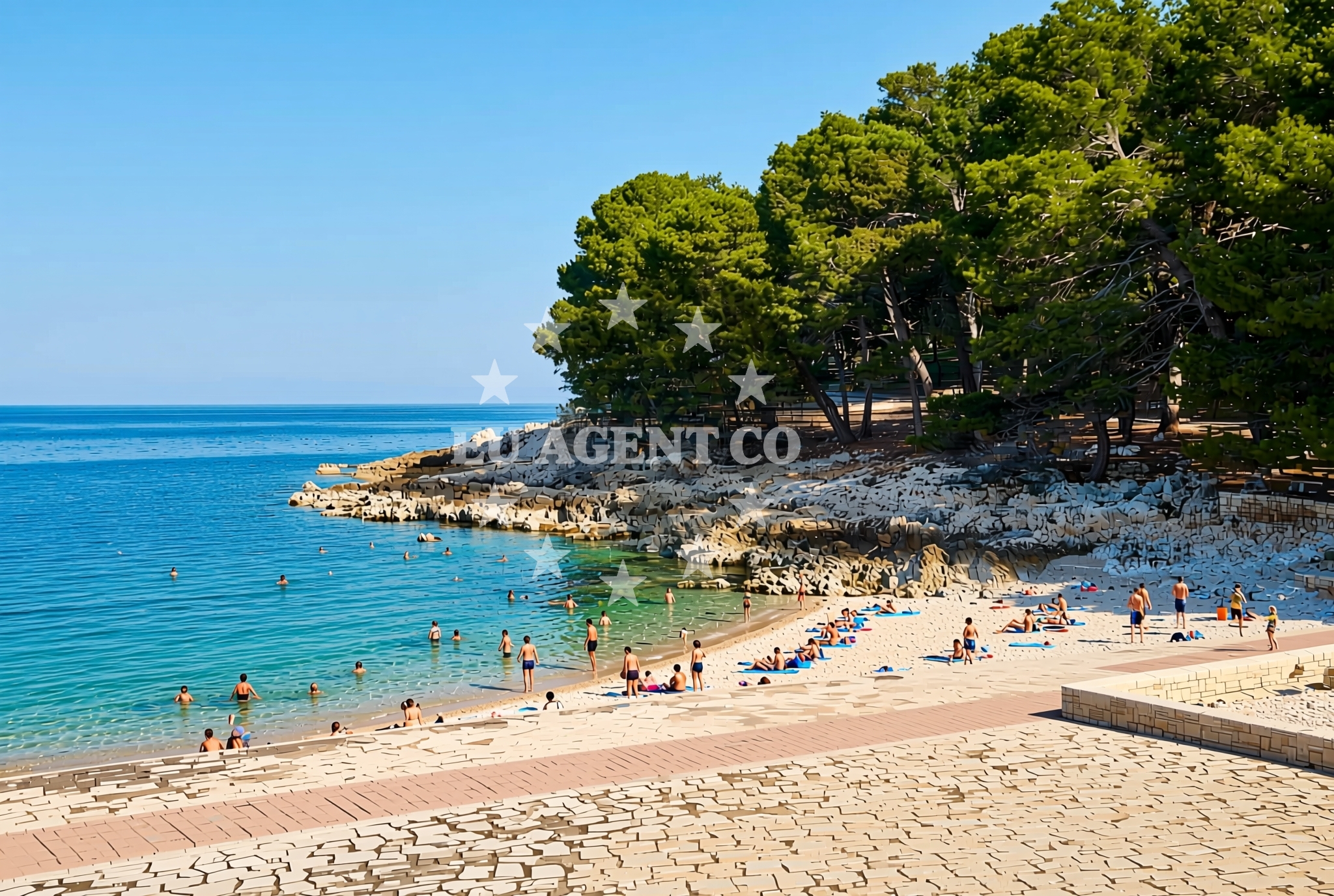 Shoreline and swimming area at Debeli rt, Poreč Beach in Debeli rt