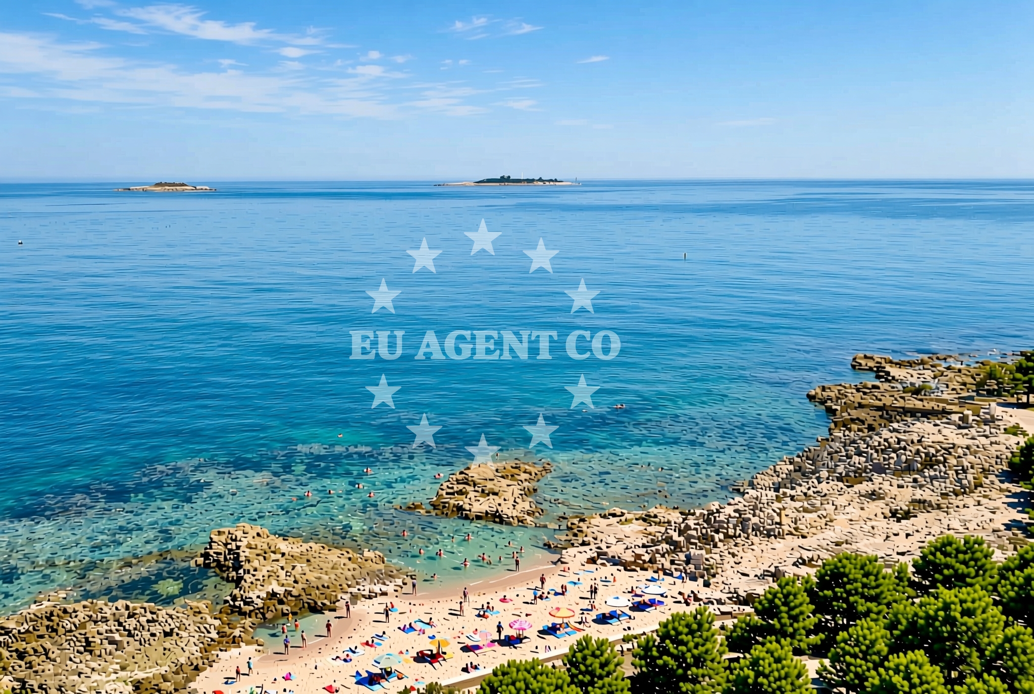 Sea and coastal view of Debeli rt, Poreč Beach in Debeli rt