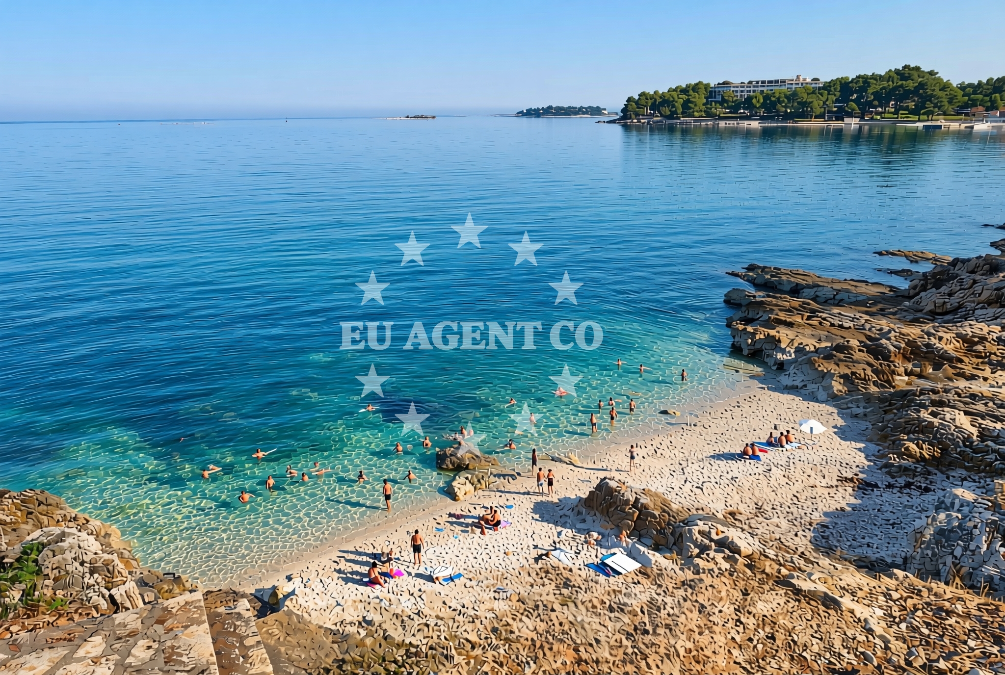 Beach facilities and surroundings at Debeli rt, Poreč Beach in Debeli rt
