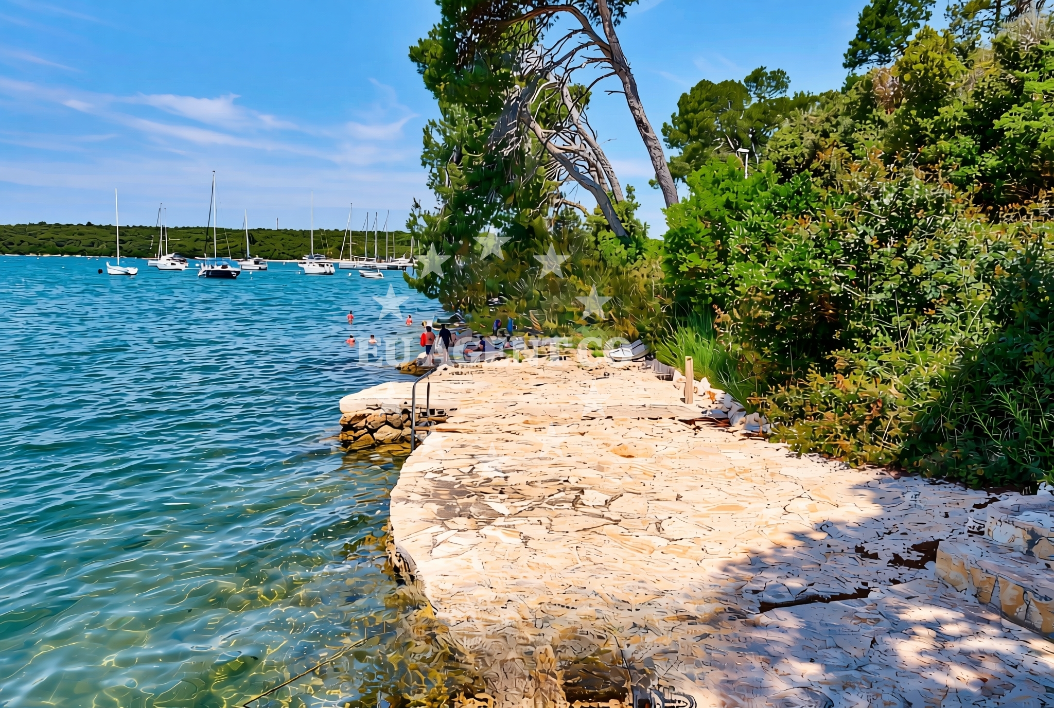 Shoreline and swimming area at Debeli vrh, Vinkuran Beach in Debeli vrh