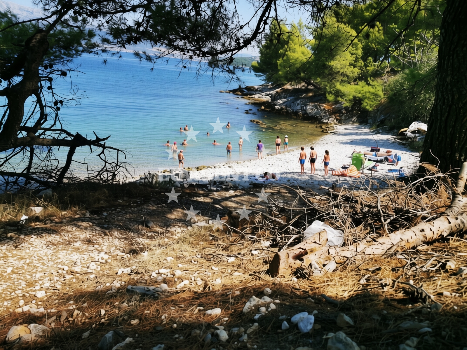 Shoreline and swimming area at Dimitry beach in , Slatine