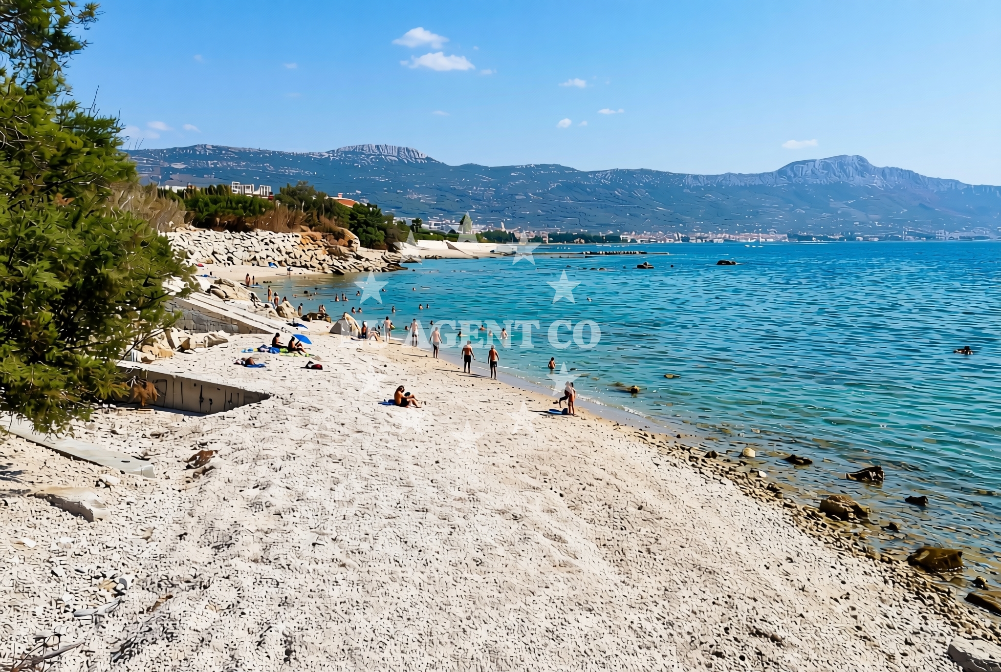 Beach facilities and surroundings at Divulje istok, Kaštel Štafilić Beach in Divulje istok