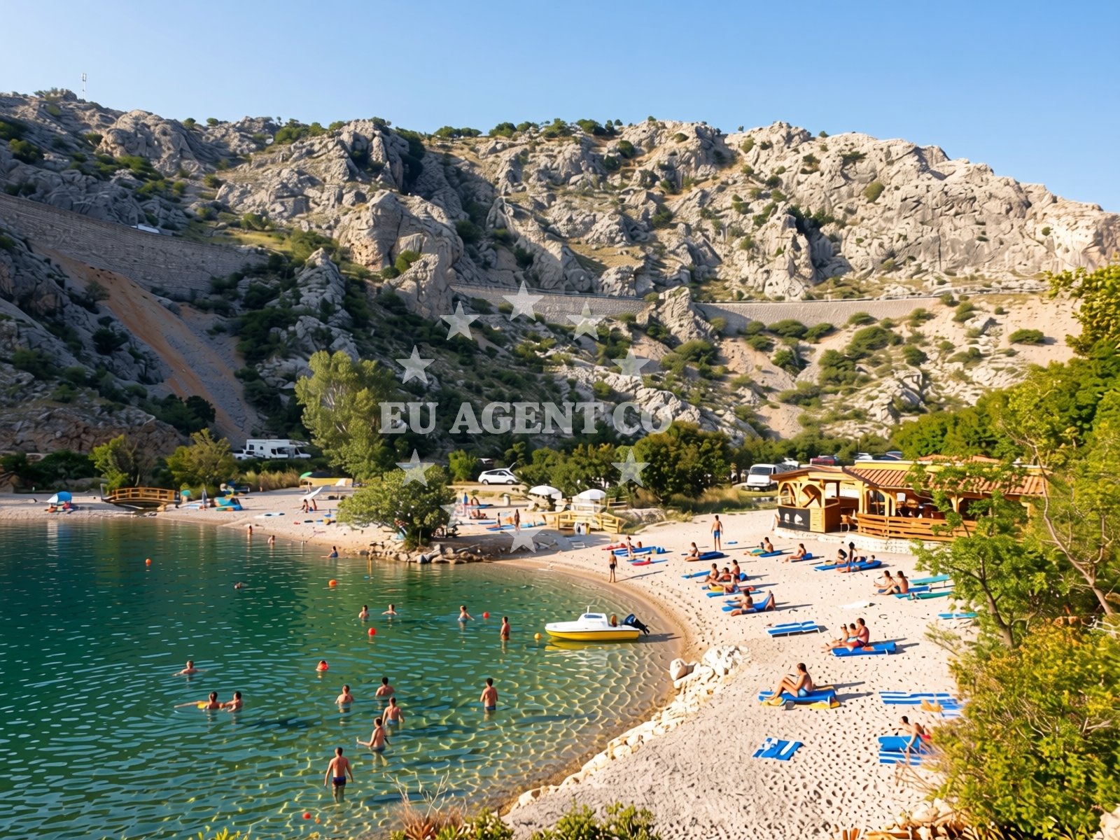 Beach facilities and surroundings at Dog beach in Dugno 43, Povile