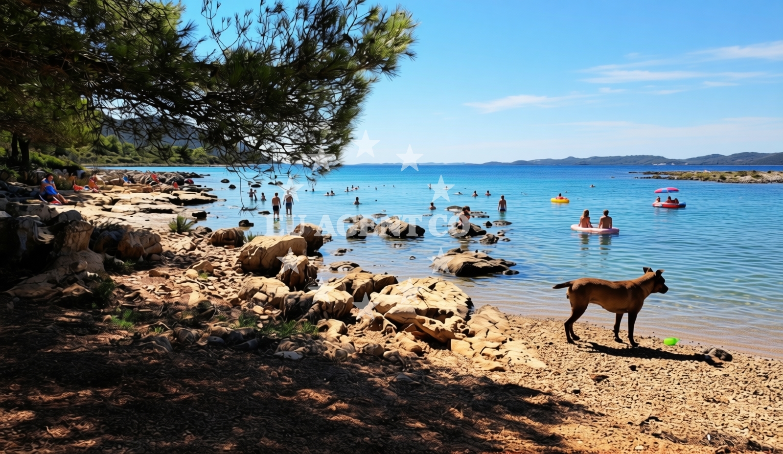 Shoreline and swimming area at Dog Beach Ugljan in Put uvale suha 1, Ugljan