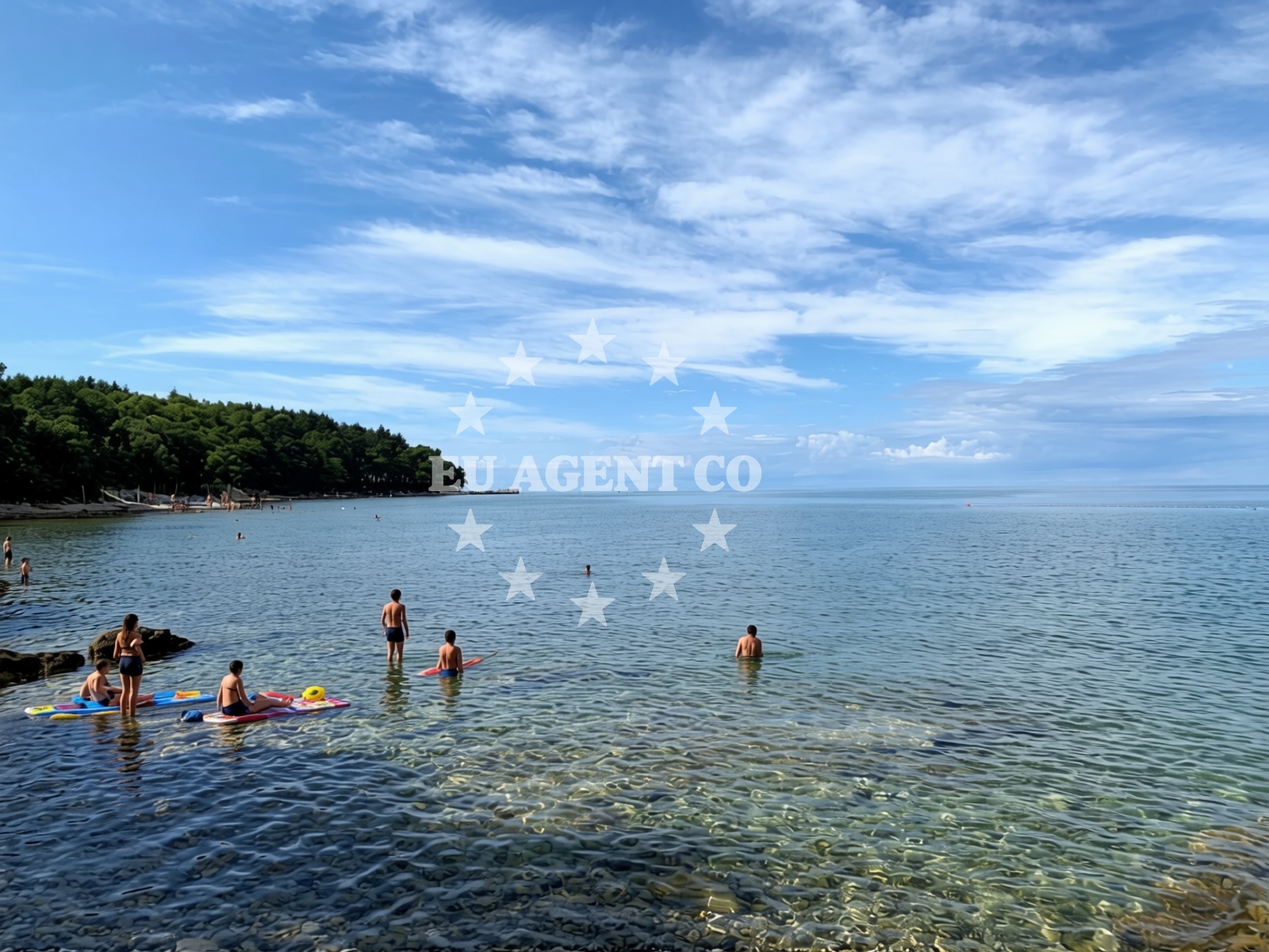 Shoreline and swimming area at Dog Dreams beach in Kastanija, Novigrad Istria
