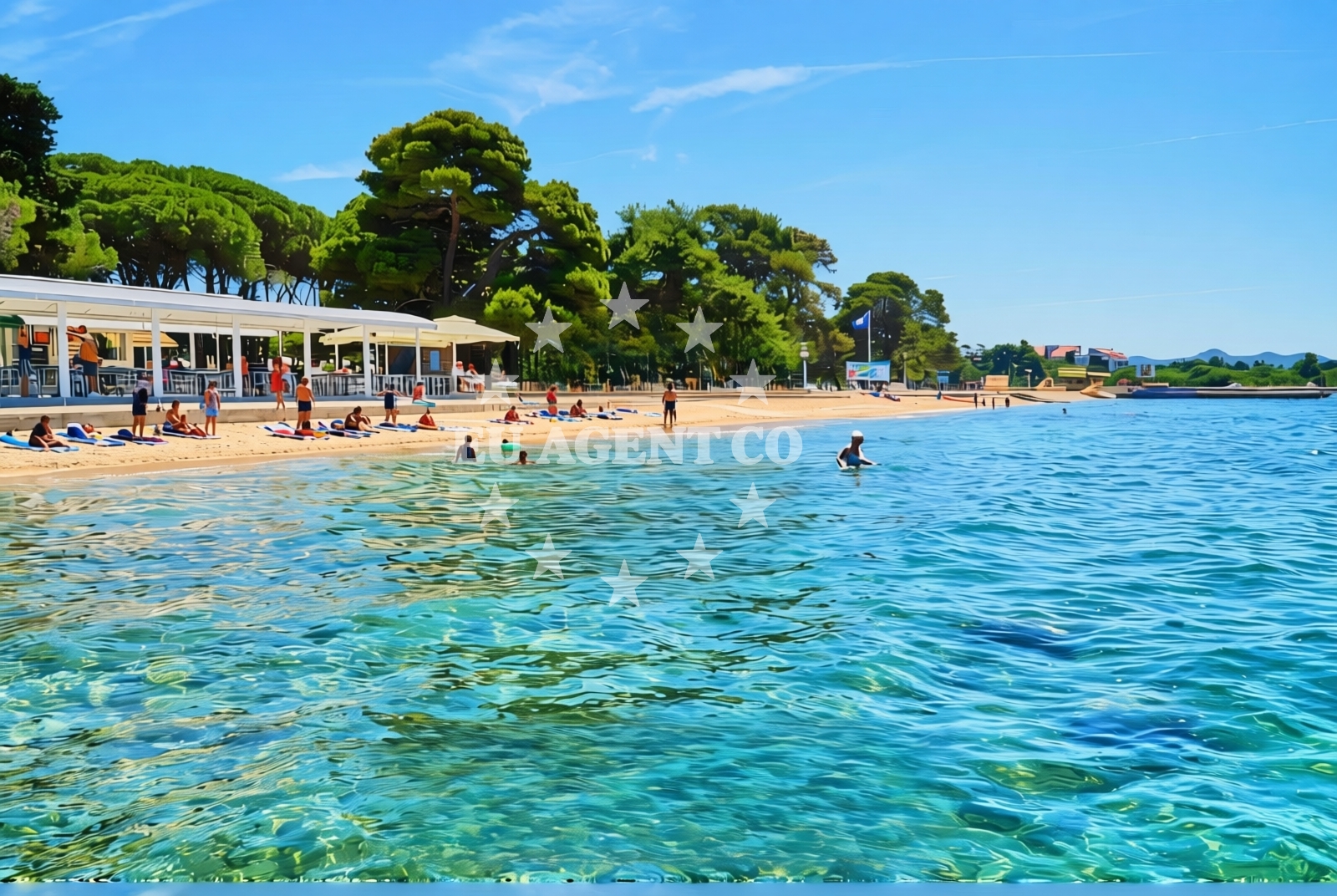 Beach facilities and surroundings at Donat, Zadar Beach in Donat