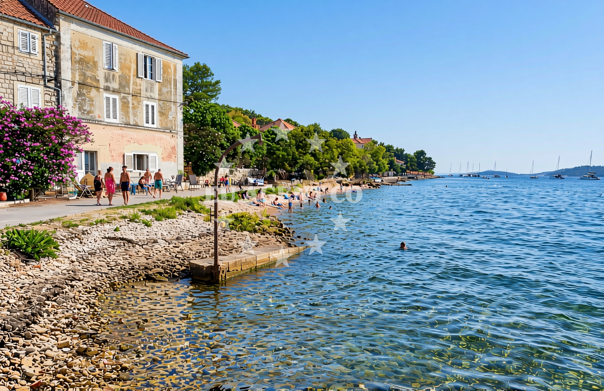 Shoreline and swimming area at Donja Banda, Zlarin (Zlarin) Beach in Donja Banda