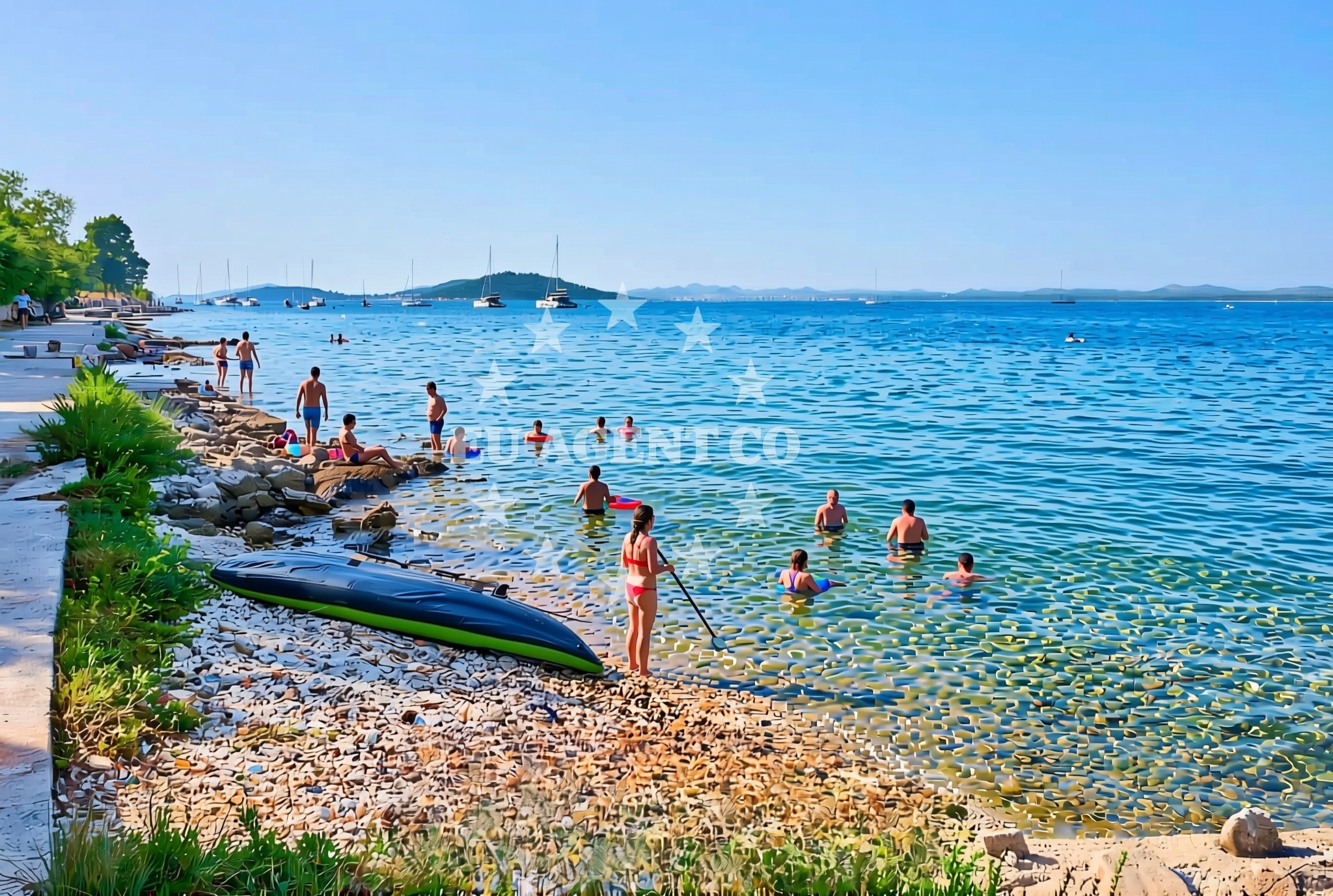 Sea and coastal view of Donja Banda, Zlarin (Zlarin) Beach in Donja Banda