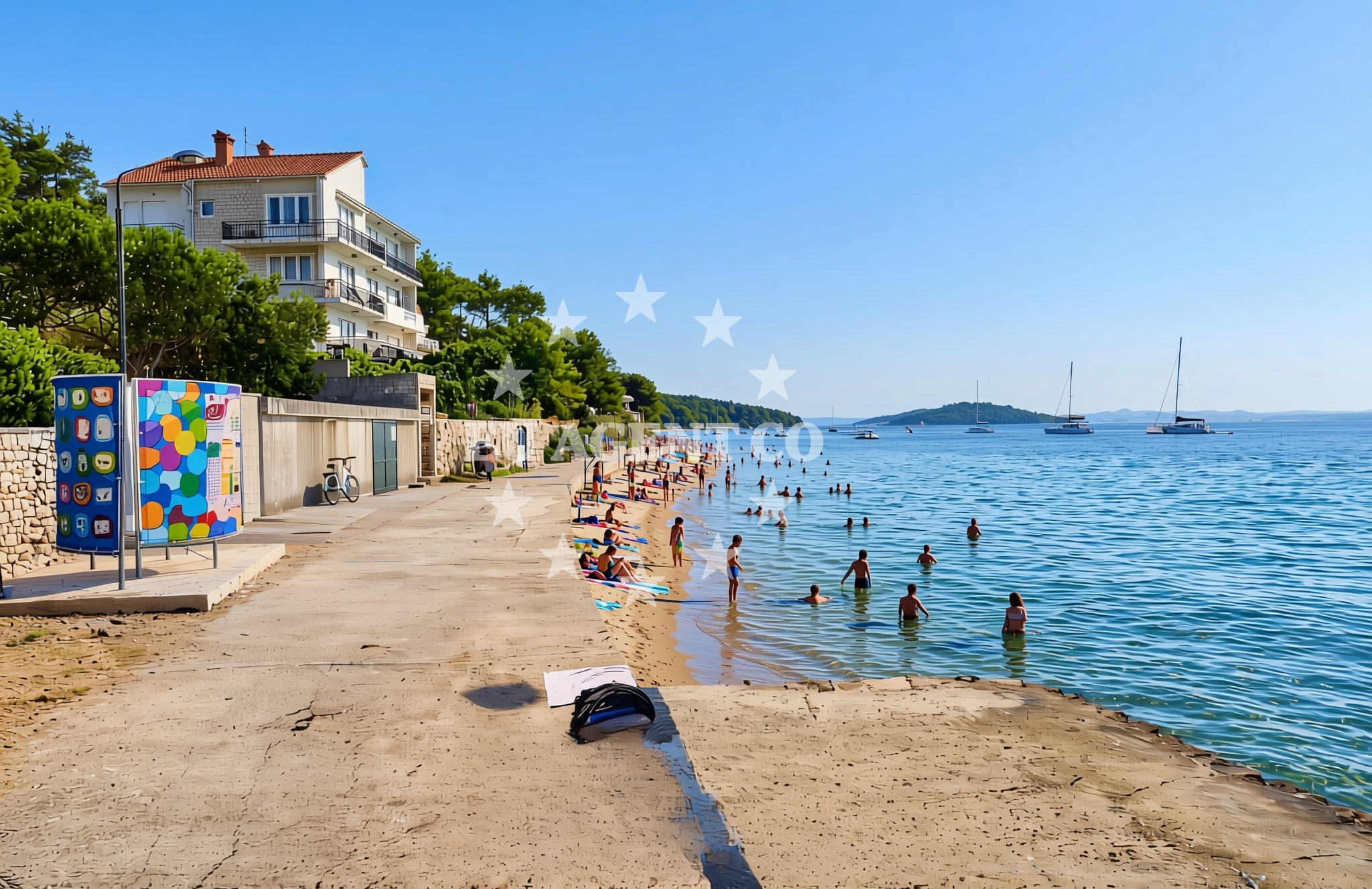 Beach facilities and surroundings at Donja Banda, Zlarin (Zlarin) Beach in Donja Banda