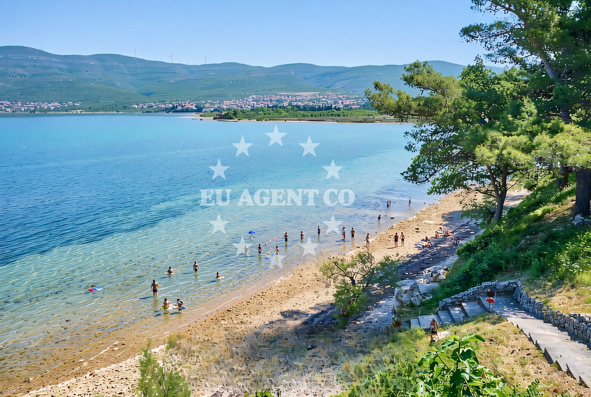 Shoreline and swimming area at Donji Karin istok, Donji Karin Beach in Donji Karin istok
