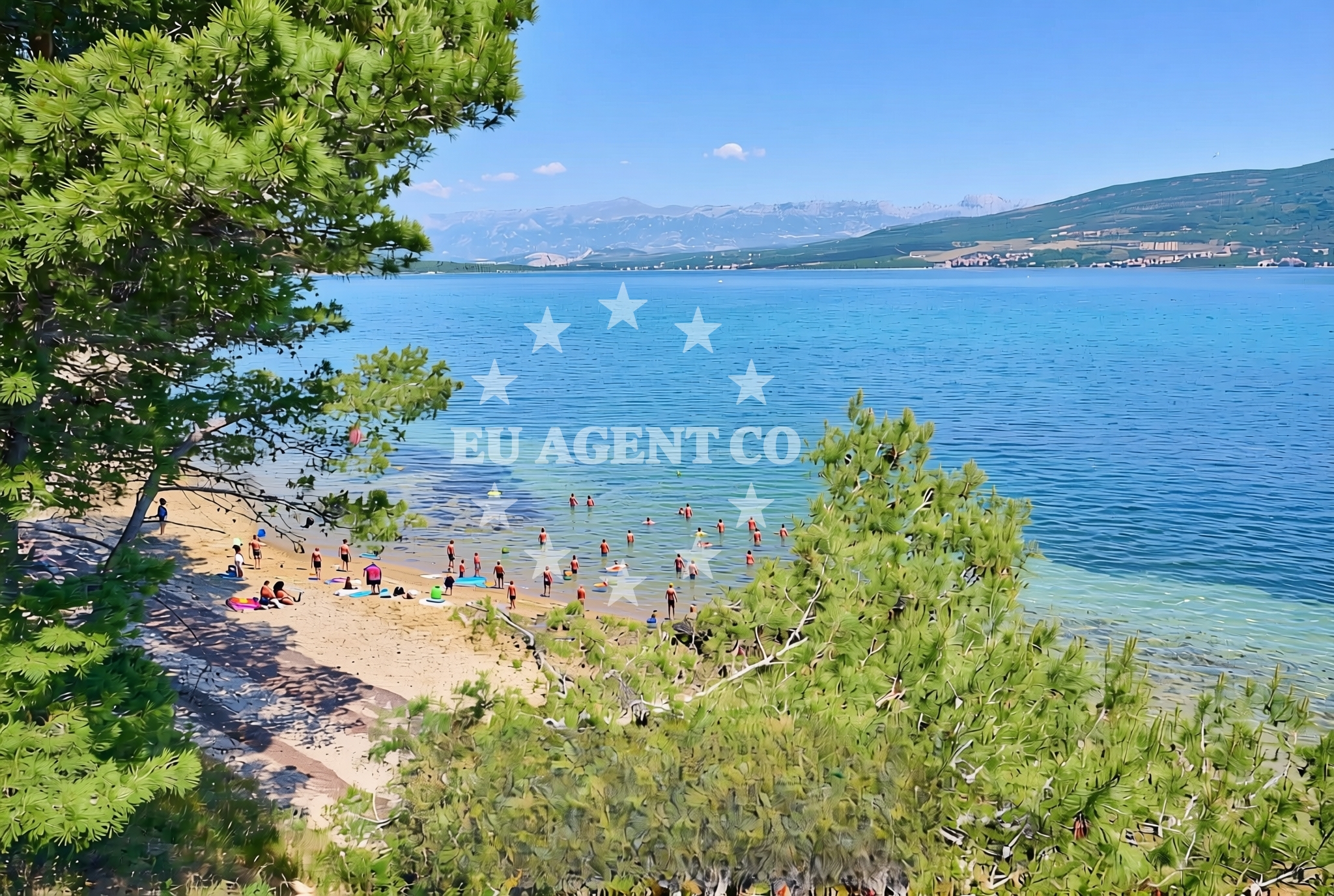 Sea and coastal view of Donji Karin istok, Donji Karin Beach in Donji Karin istok