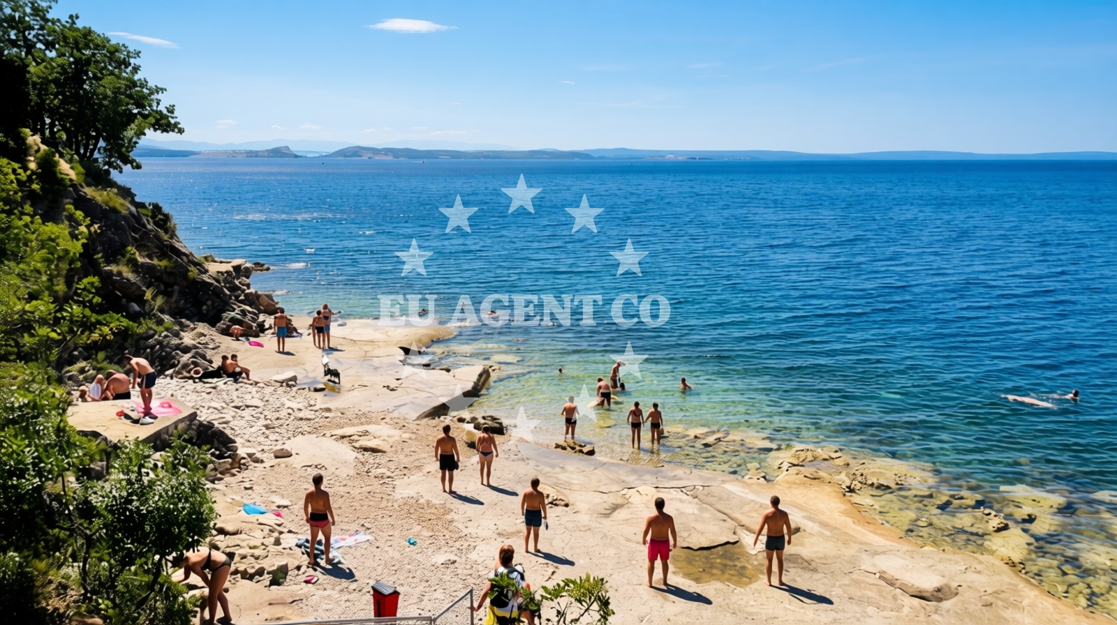 Shoreline and swimming area at Doricici Dog Beach in , Žurkovo