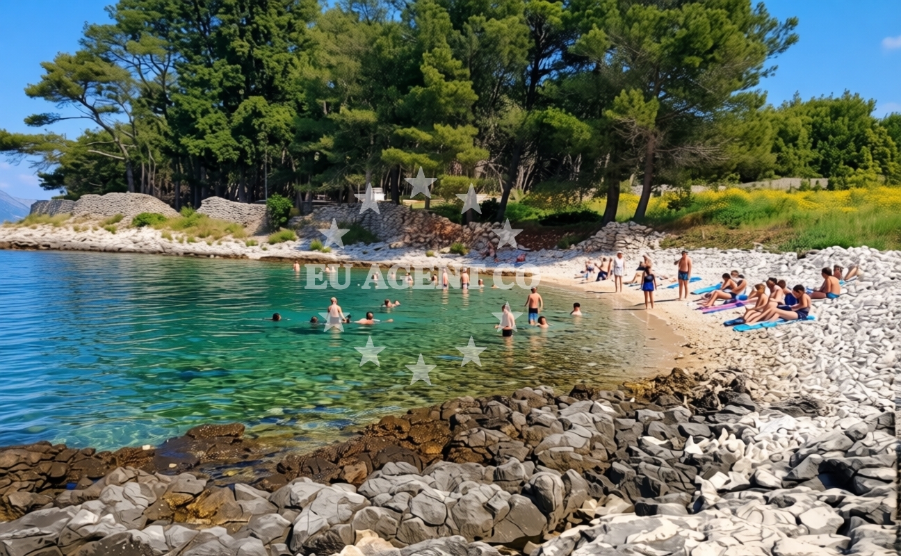 Sea and coastal view of Dorotea beach in Malačnica, Supetar