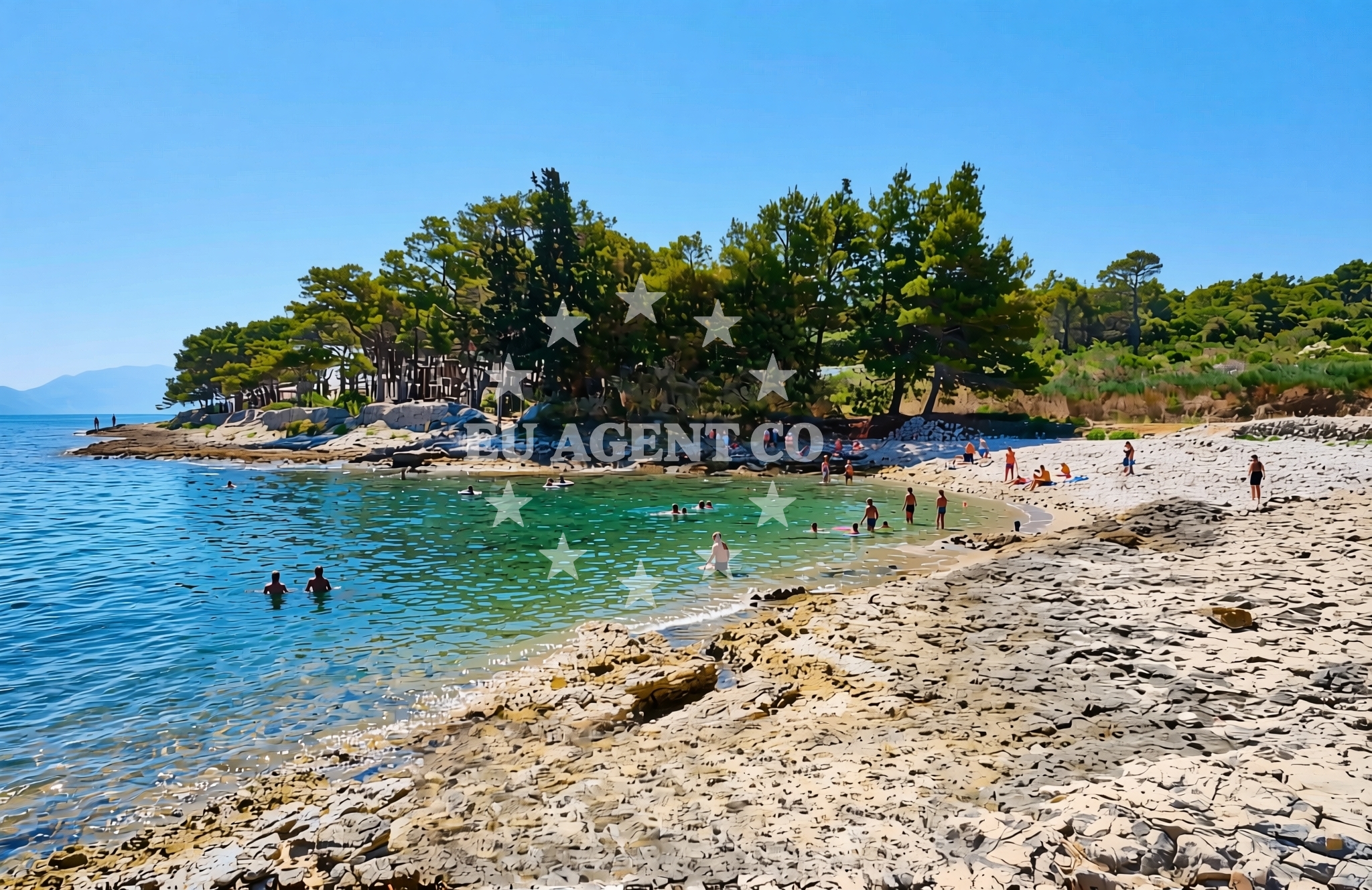 Beach facilities and surroundings at Dorotea beach in Malačnica, Supetar
