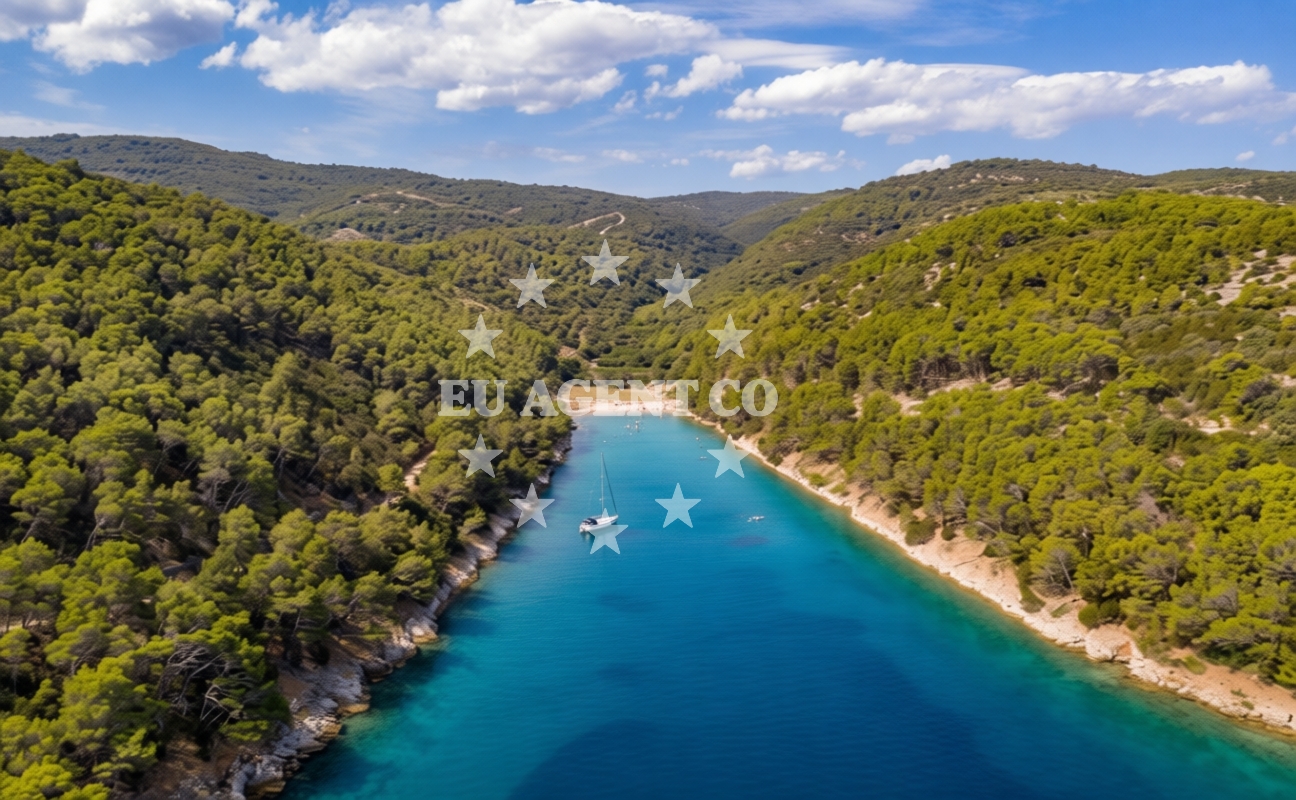 Shoreline and swimming area at Dramotinj beach in , Povlja