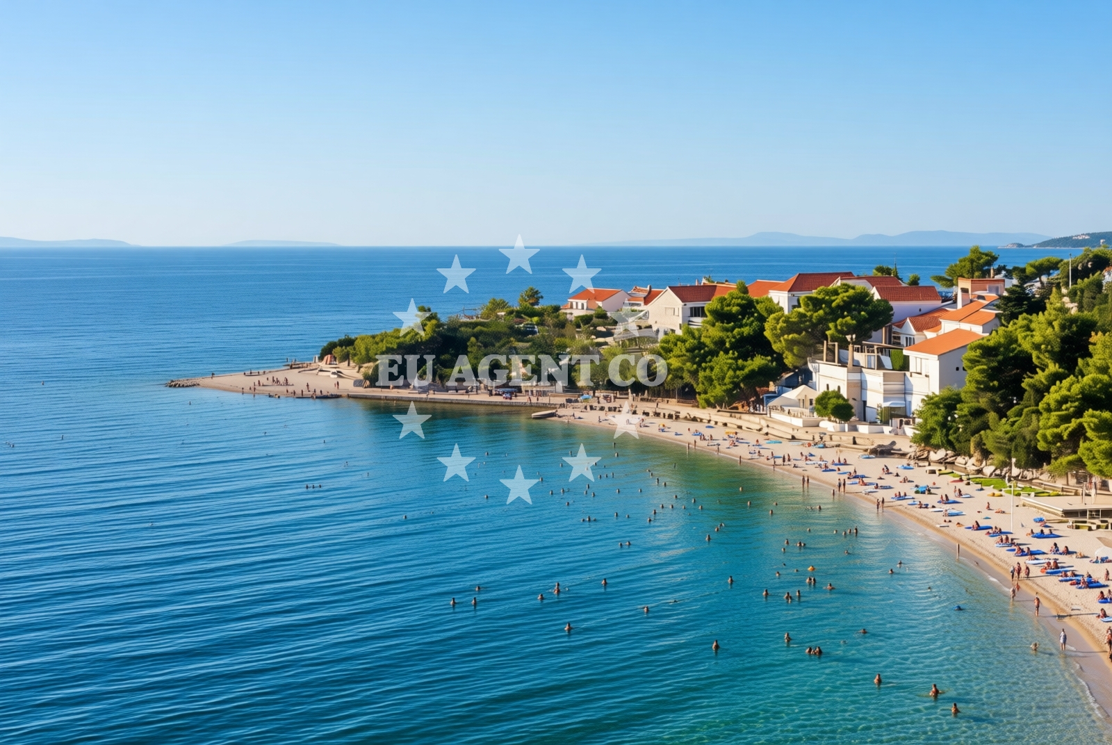 Beach facilities and surroundings at Dramotinj beach in , Povlja